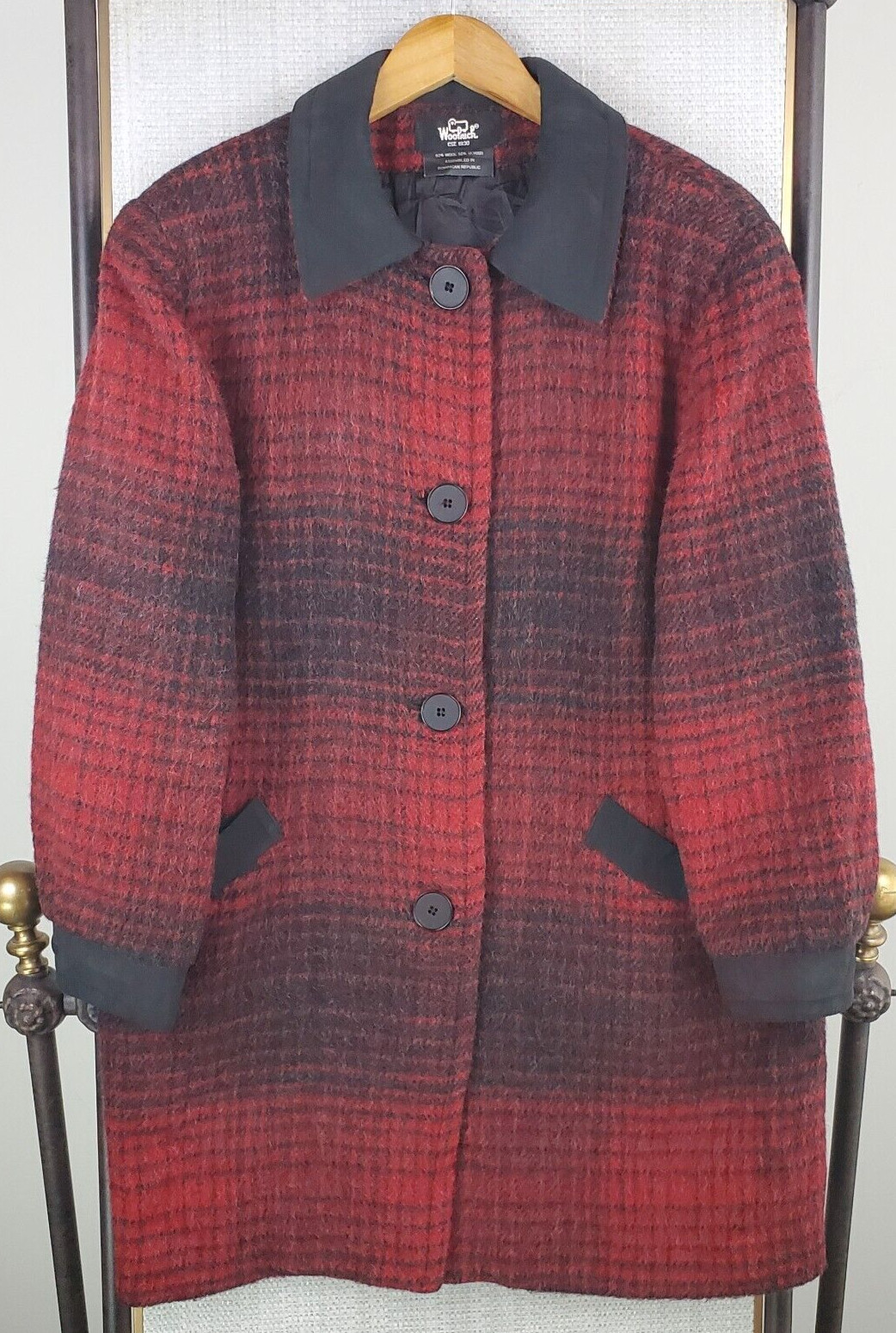 VTG WOOLRICH Womens Size Medium Wool/Mohair Ombre Plaid Coat Jacket USA Fabric