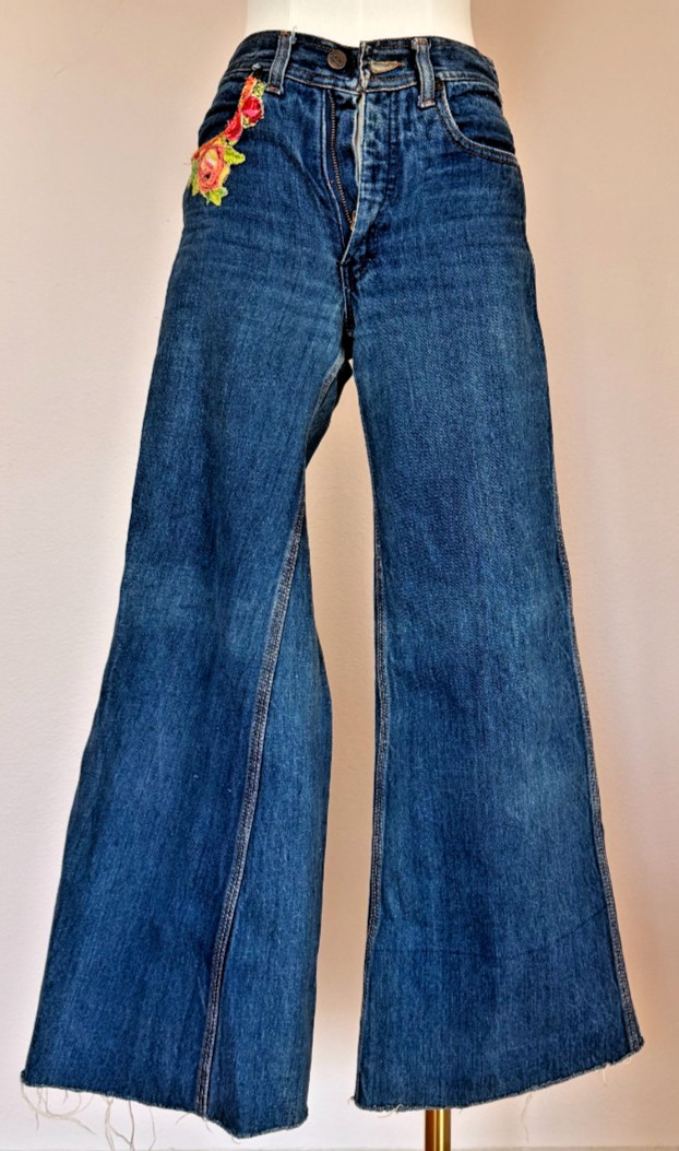 Vintage 70s Reworked Patchwork Bell Bottom Jeans Wide Leg Flare One of a Kind XS