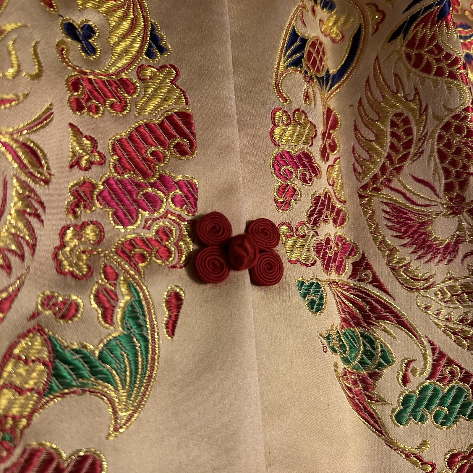 Vintage Park Seoul Korea Brocade Silk Robe Coat Dragon Phoenix Gold Womens 14