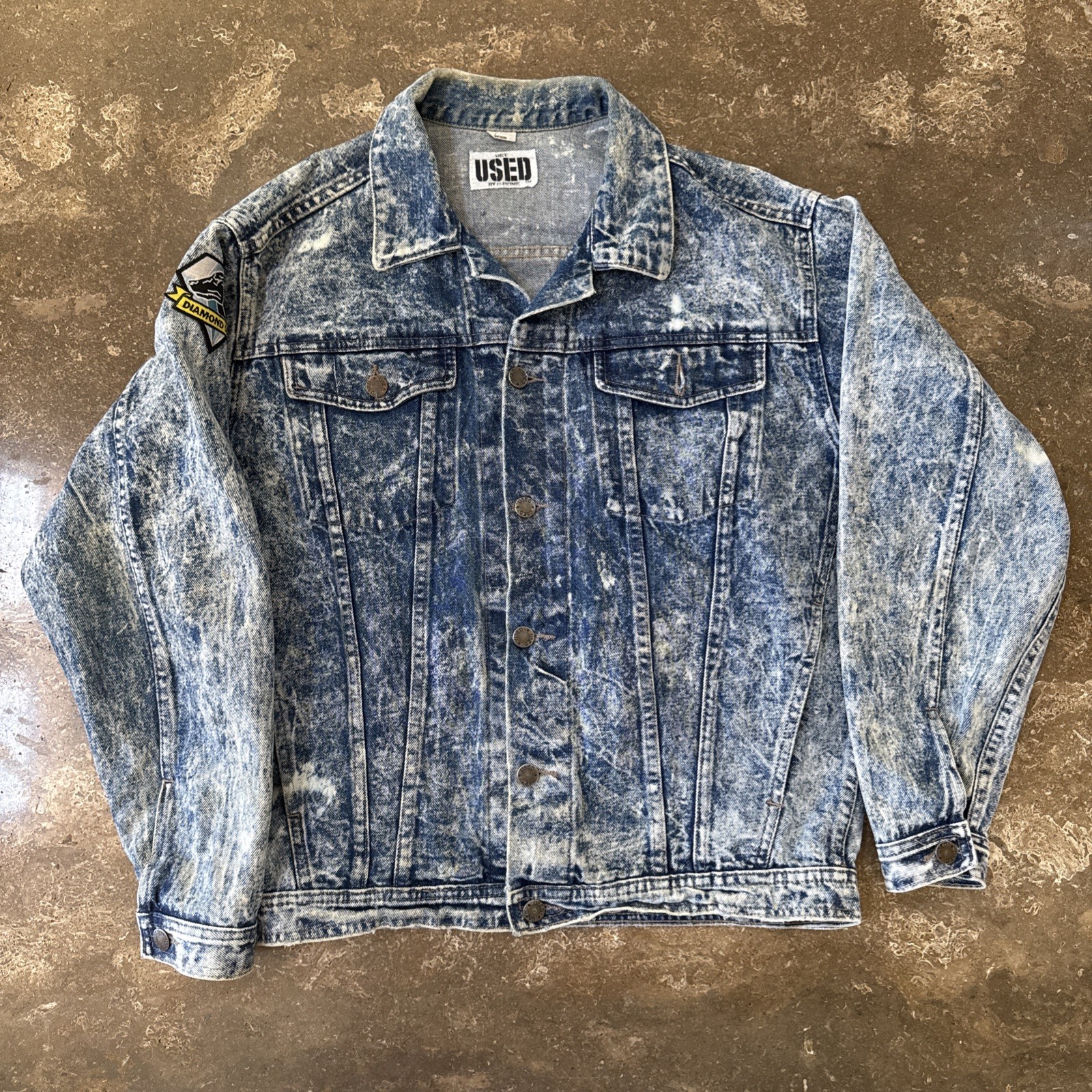 GET USED by ELIE Denim Jean Jacket VTG 90s Acid Wash Patchwork Medium