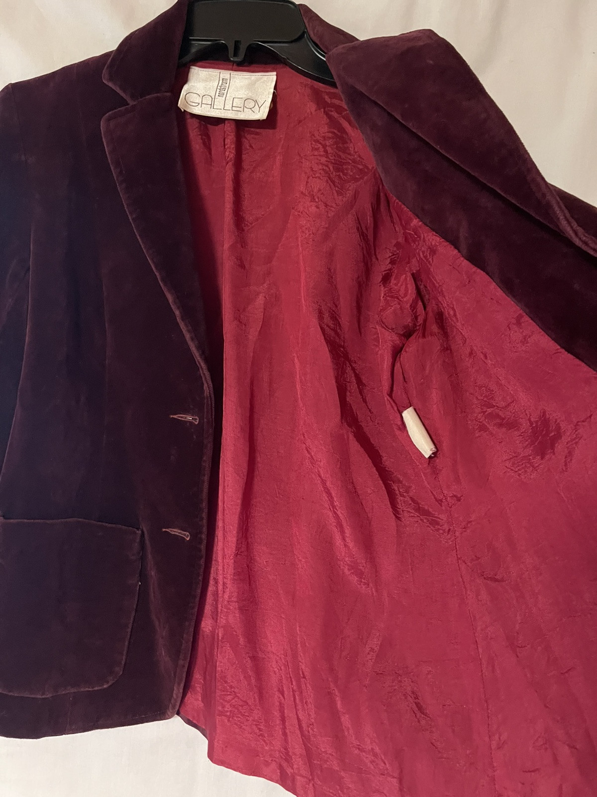 VINTAGE 70’S NORDSTROM GALLERY, DARK PLUM, VELVET 2 BUTTON BLAZER, M, 36″ BUST