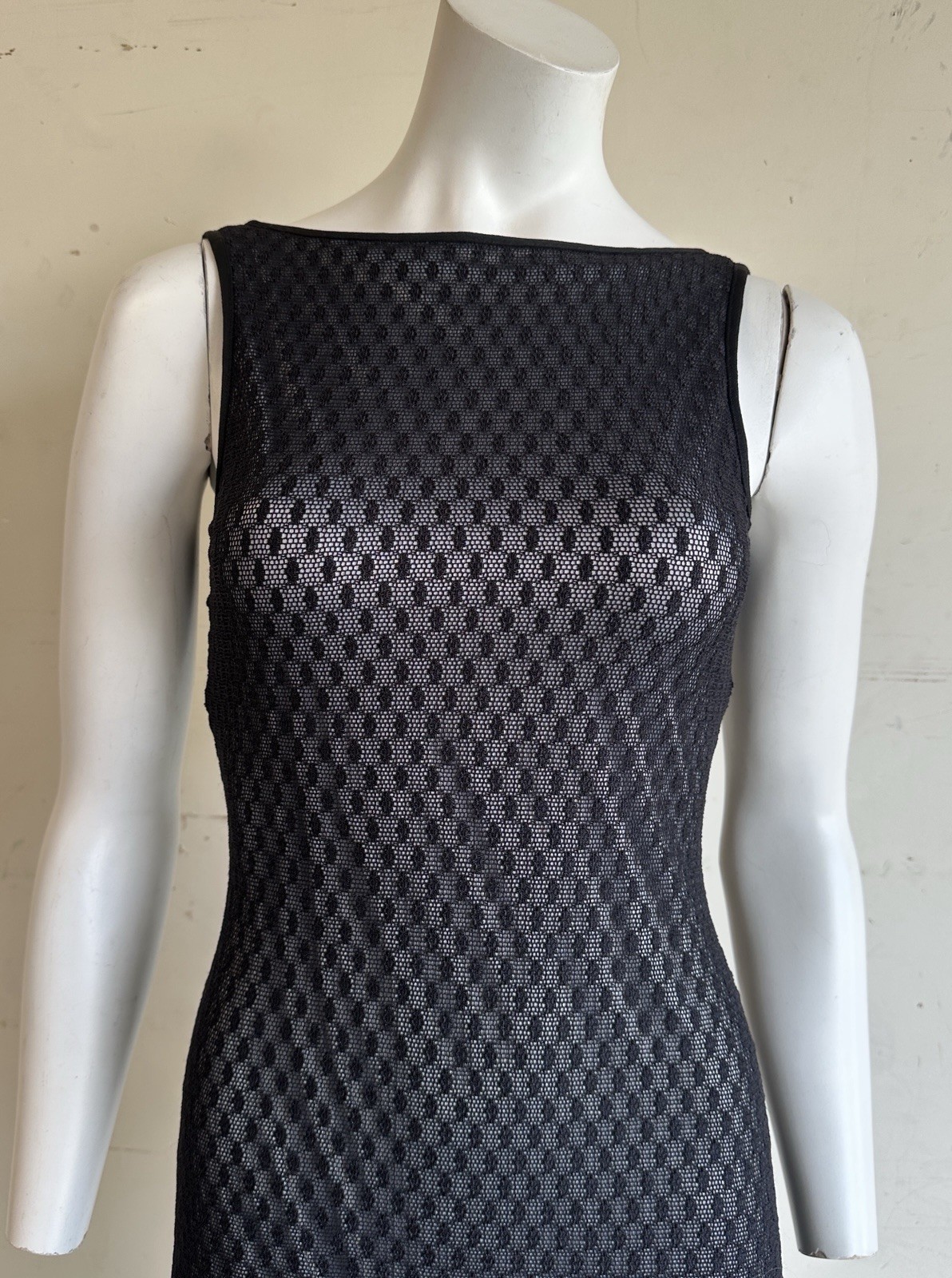 Vintage 90s Y2K Bebe Moda Mesh Black And Silver Dress Minimalistic Goth Grunge