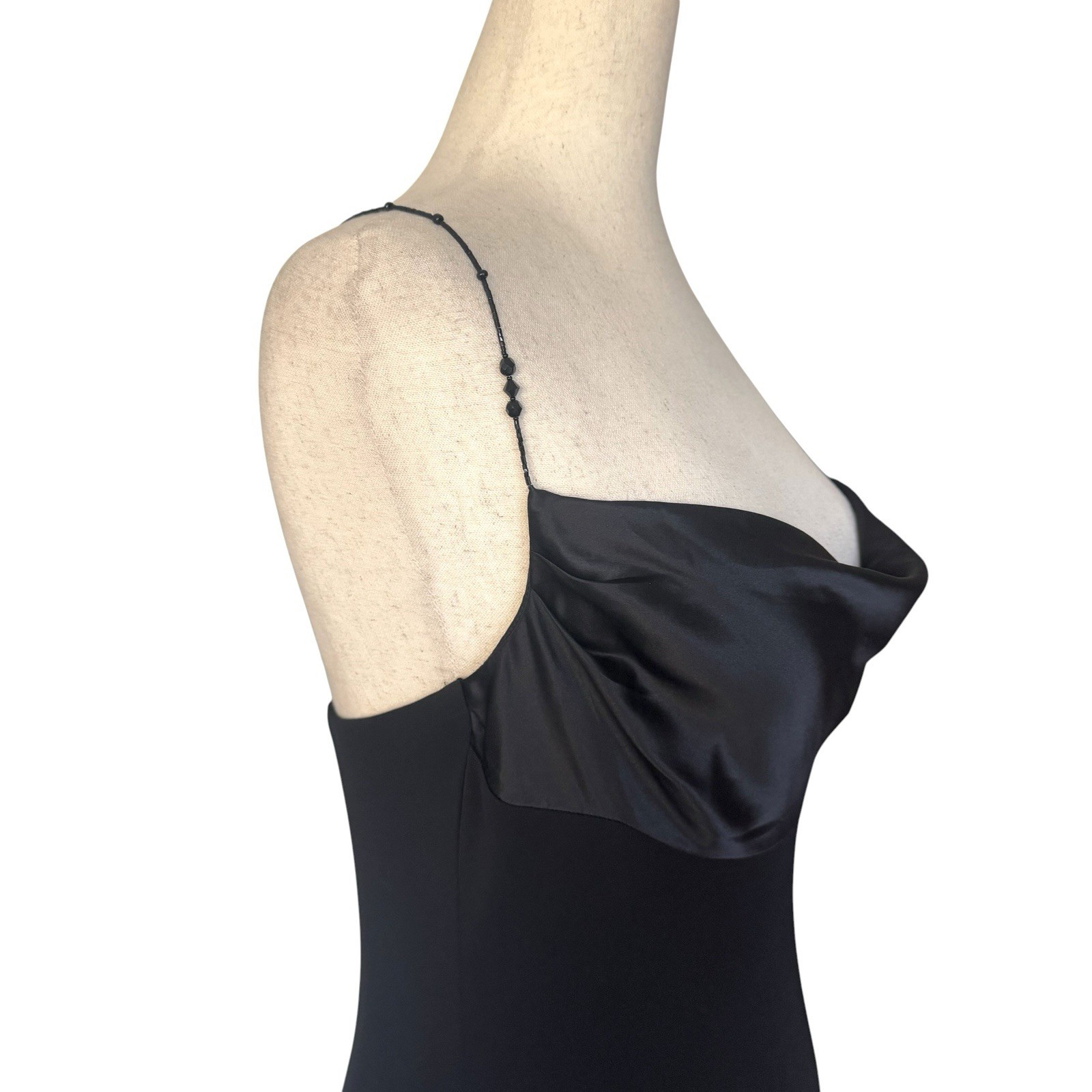 Vintage 90s Laundry Black Slip Maxi Dress Gown Beaded Straps Minimal Formal sz 6