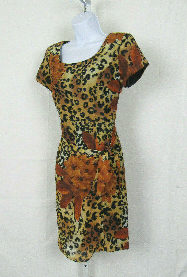 VTG 1980s JESSICA HOWARD SIZE 4 LEOPARD PRINT DRESS WITH OVERLAP POLYESTER