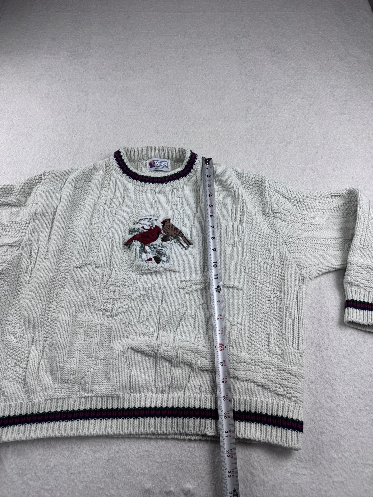 Vintage Cotton Harbor Women’s Cardinal Bird Knit Sweater 100% Cotton Made in USA