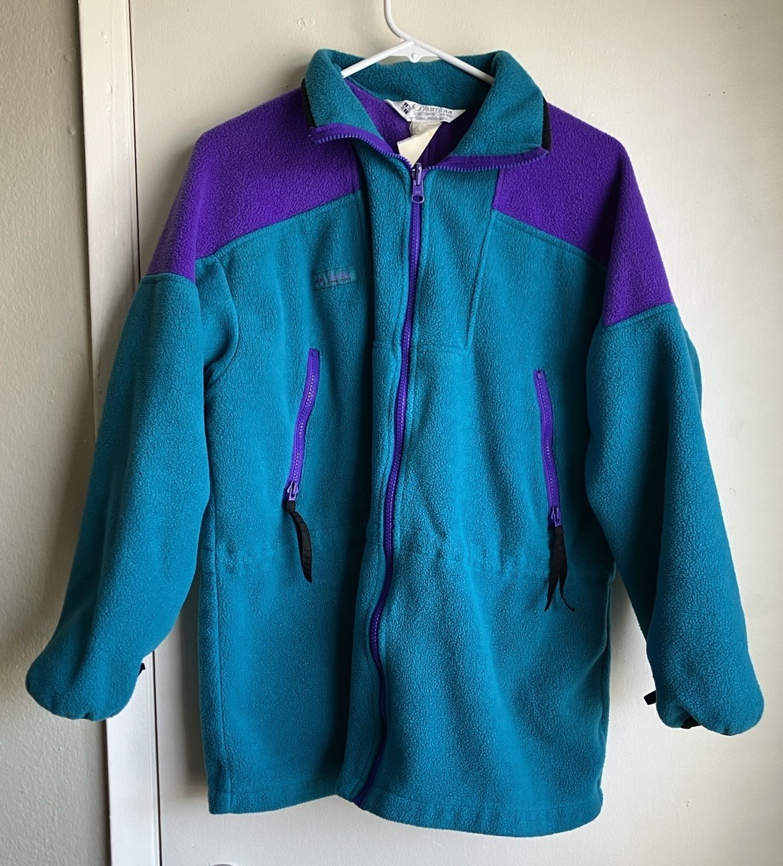 Columbia Sportswear Vintage Colorblock Fleece Jacket Teal Purple Womens 23” PTP