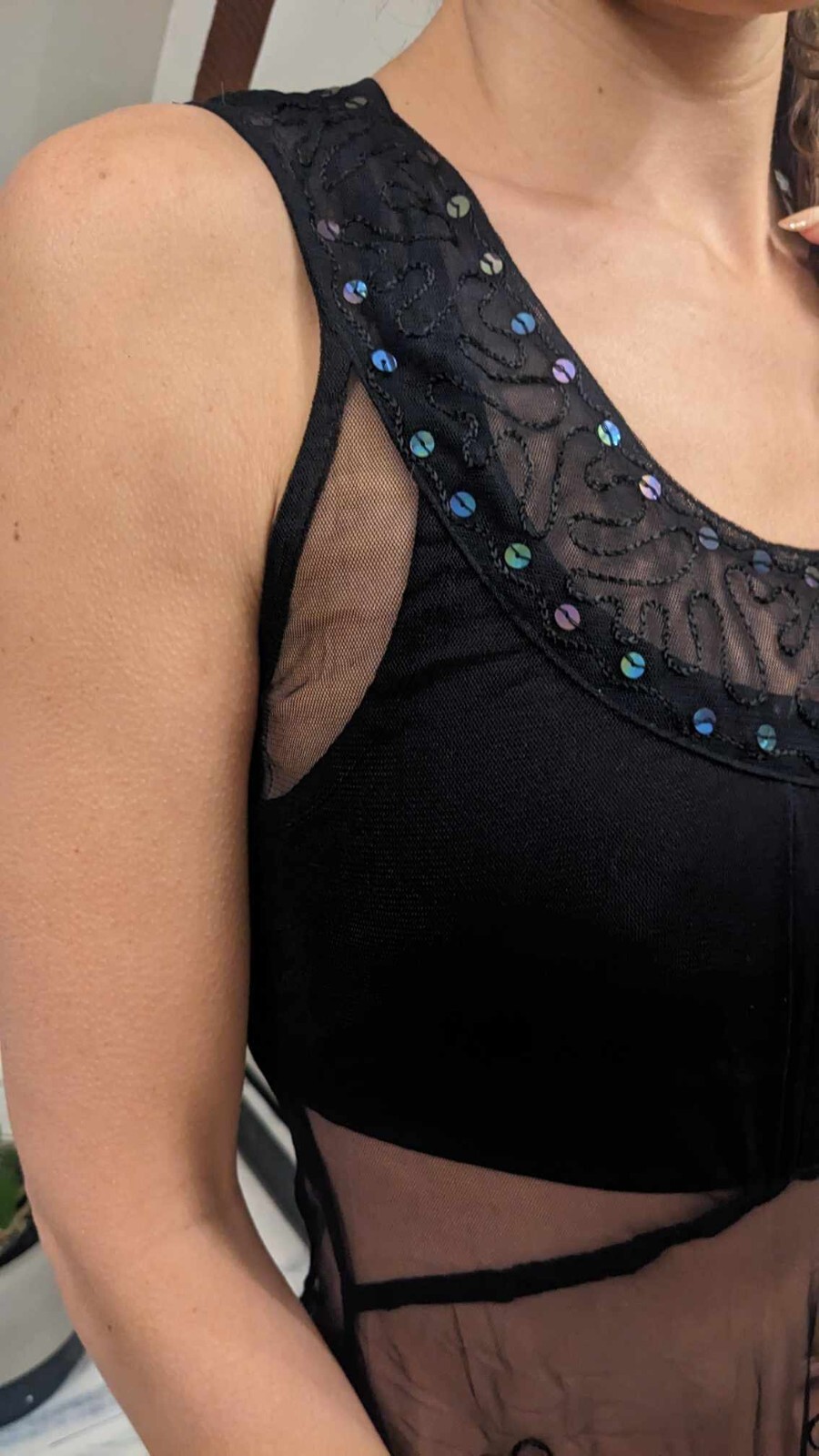 Black lace Mini Dress see through „Tree of Life” Floral Design Sexy Embroidery