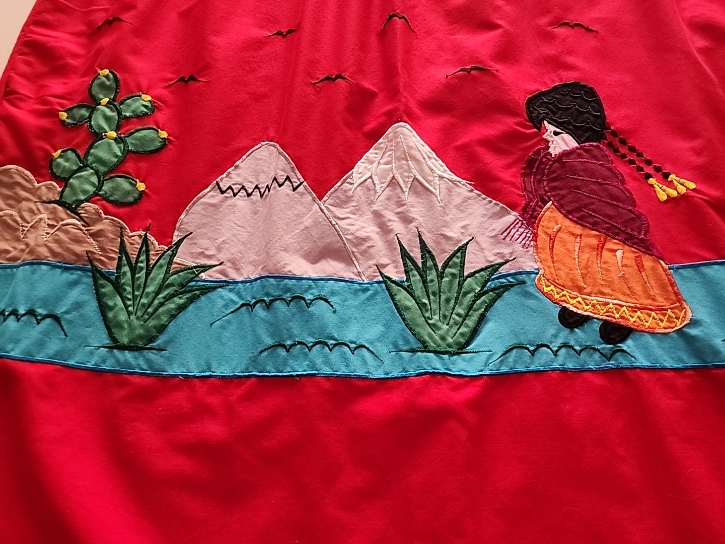 Vtg Patio House Dress Cottagecore Sz XL Red Southwest Native Art To Wear Cotton