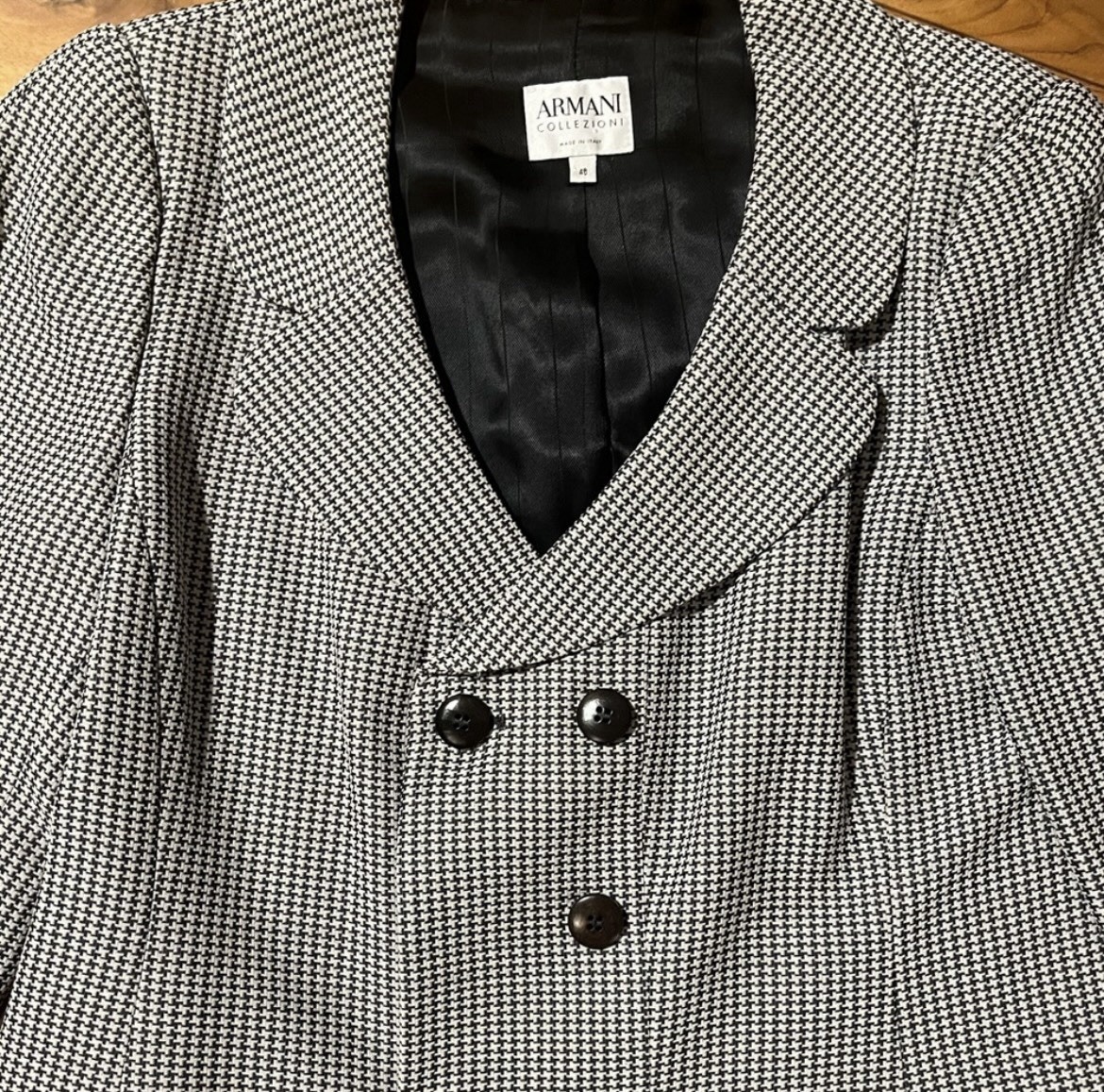 Armani Academia Baby Houndstooth Double Breasted Chic Silk Blend Designer Blazer