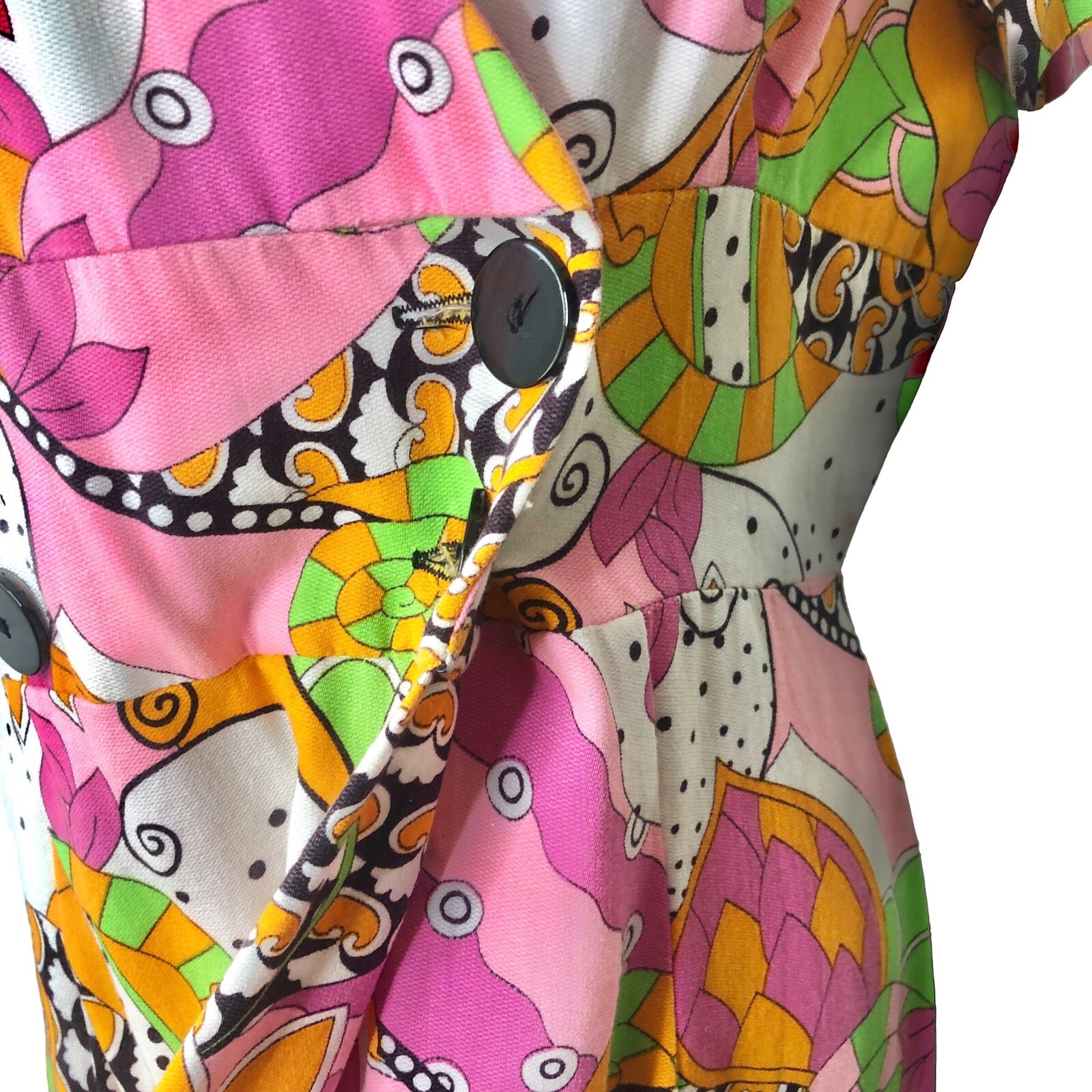 Evelyn Pearson Womens Vintage 60s Wrap Lounge Dress Medium Pink Green Mod Maxi