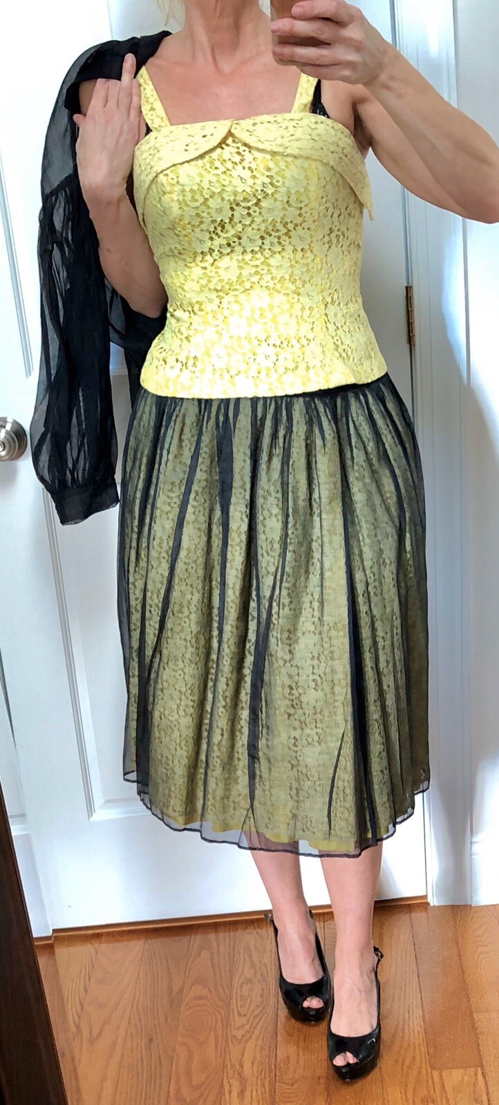 SCARCE VTG 1950s Designer GRETA PLATTRY Yellow Lace & Organdy PATIO SUNDRESS SET