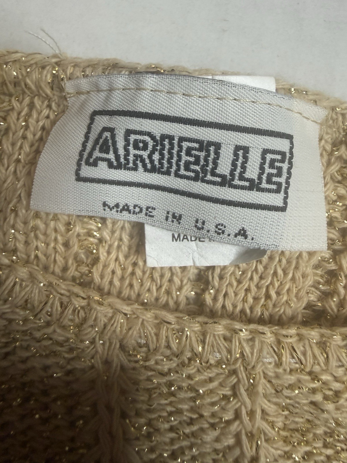 Vintage Arielle 80s Womens Large Sweater Beige Gold Flecks Made In USA
