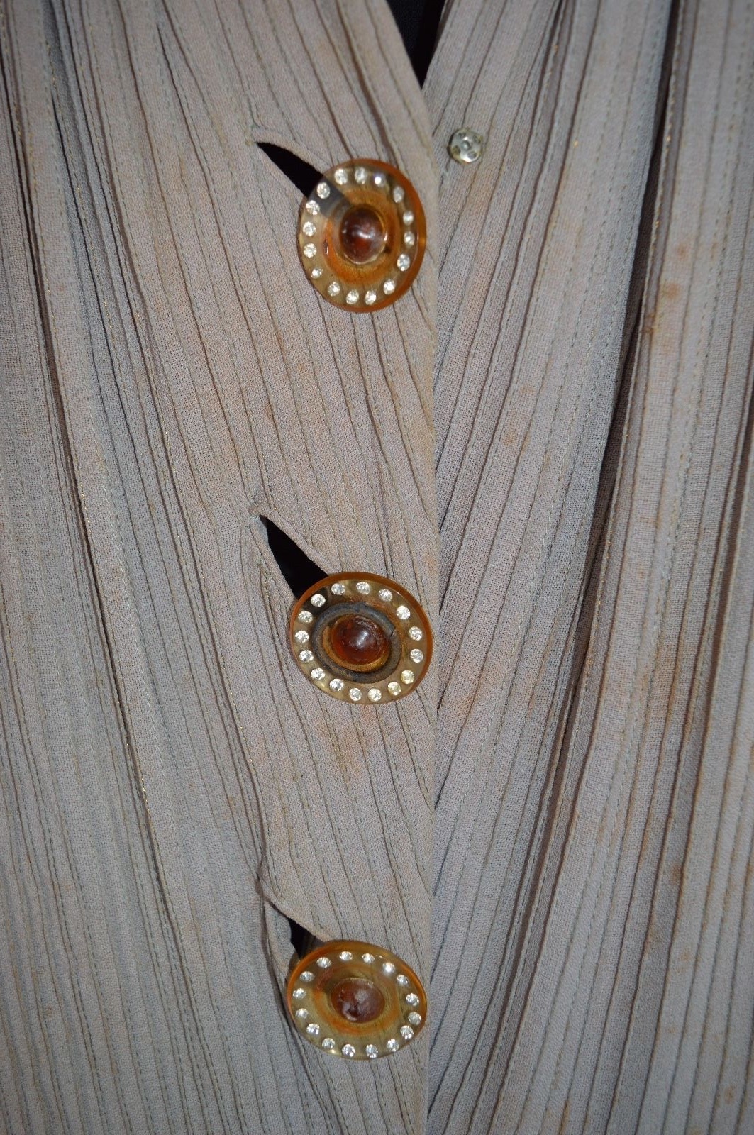 Vintage 1940s 1950s Beige Black Dress Celluloid Rhinestone Buttons Size Medium
