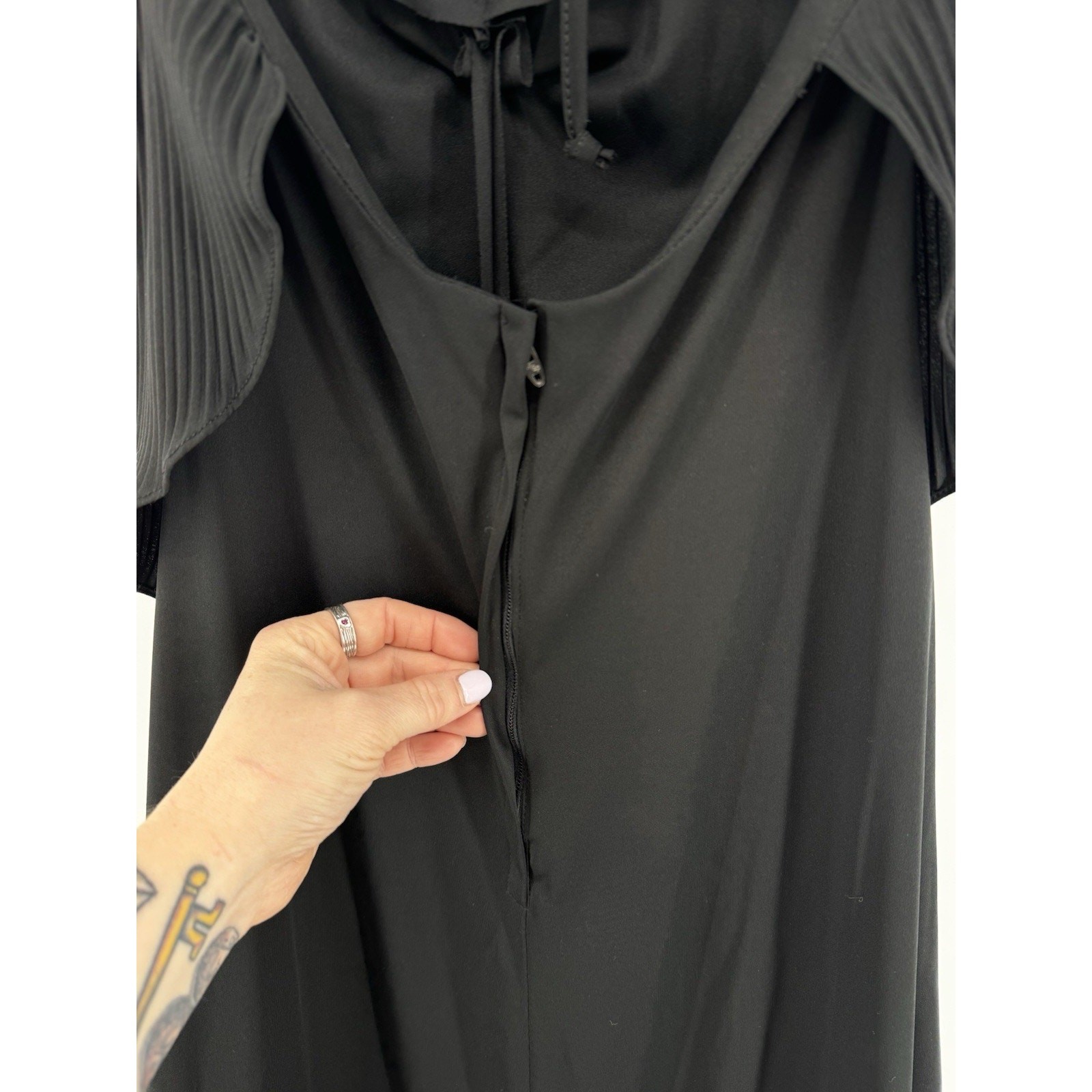Vintage Black Halter Dress Size 9 Young Edwardian by Arpeja Pleated Bib