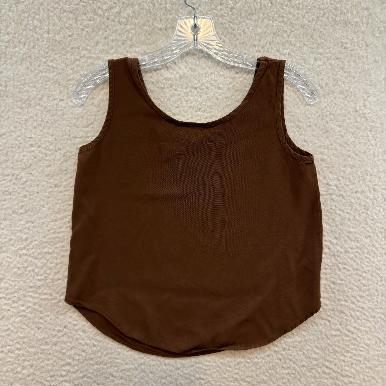 90s Vintage Blouse Layering Top S Small M Medium Brown Sleeveless Round Neck