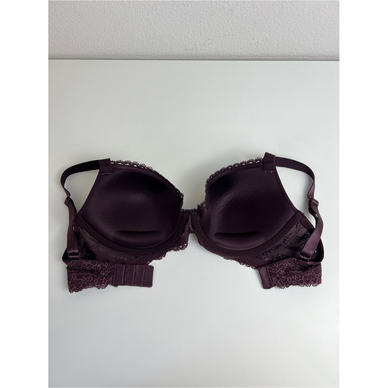 Calvin Klein 36C Customized Lift Lace Bra Burgundy Wine Padded Underwire