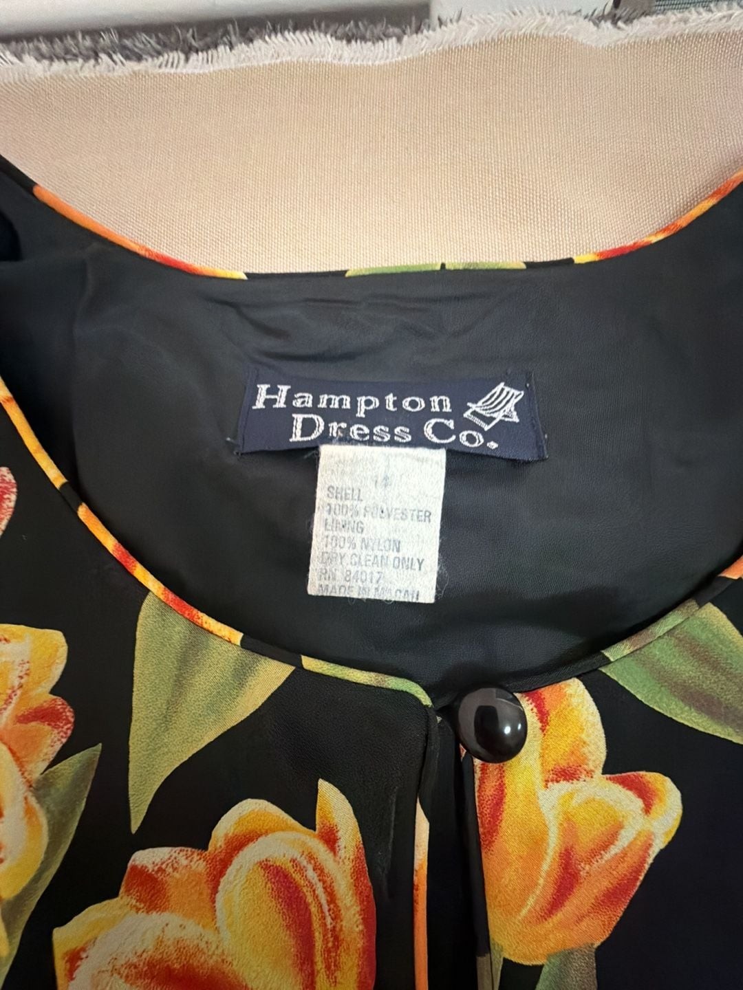 Hampton Dress Co. Vintage 90s Black Floral Tulip Short Sleeve Dress Size 14
