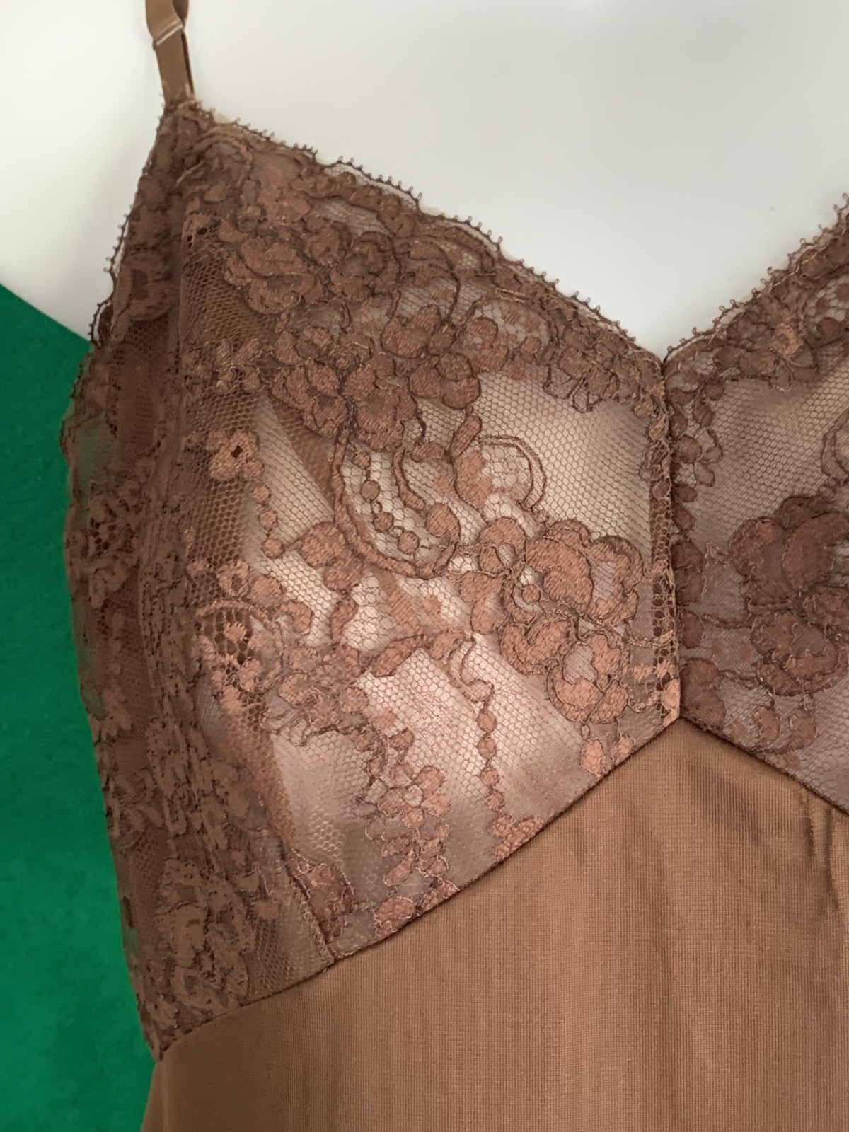 Vtg Van Raalte Chocolate Brown Nylon Full Slip Dress Lace Hem Fairy Grunge Sz 36