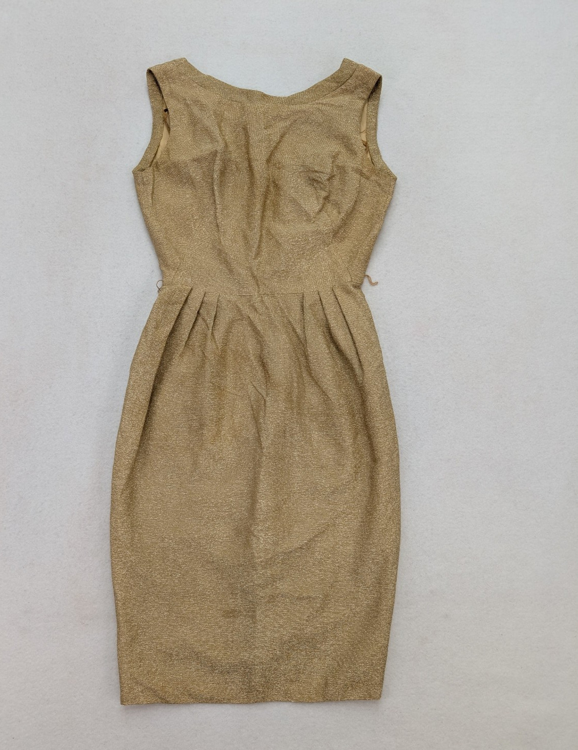 Vintage Women’s Dress Size S Metallic Gold Shimmer Party Cocktail Wiggle Sheath