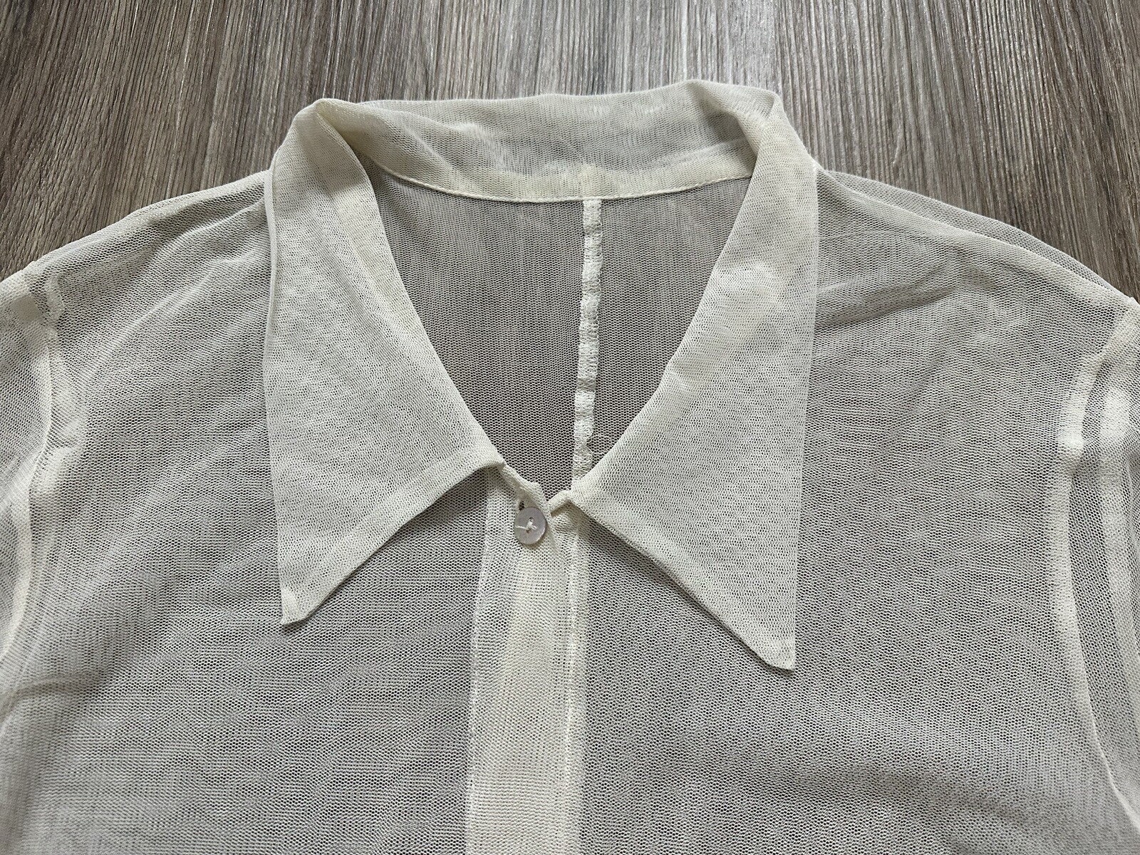 Vintage Rabbit Designs 1970’s Sheer Embroidered Long Sleeve Button Up Dress USA