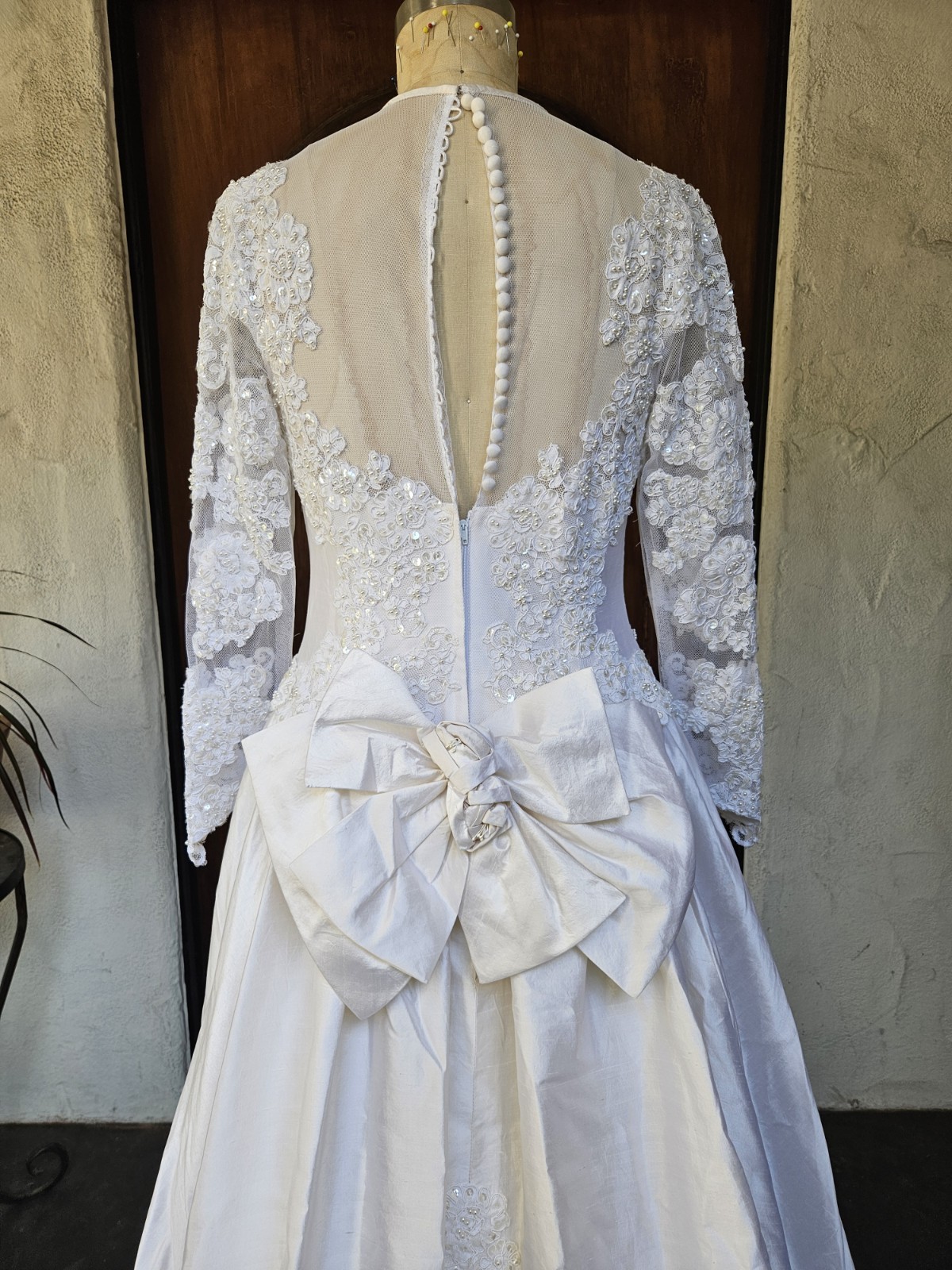 Vintage 90s Wedding Dress Princess Ballgown Basque Waist Silk Dupioni Size 10