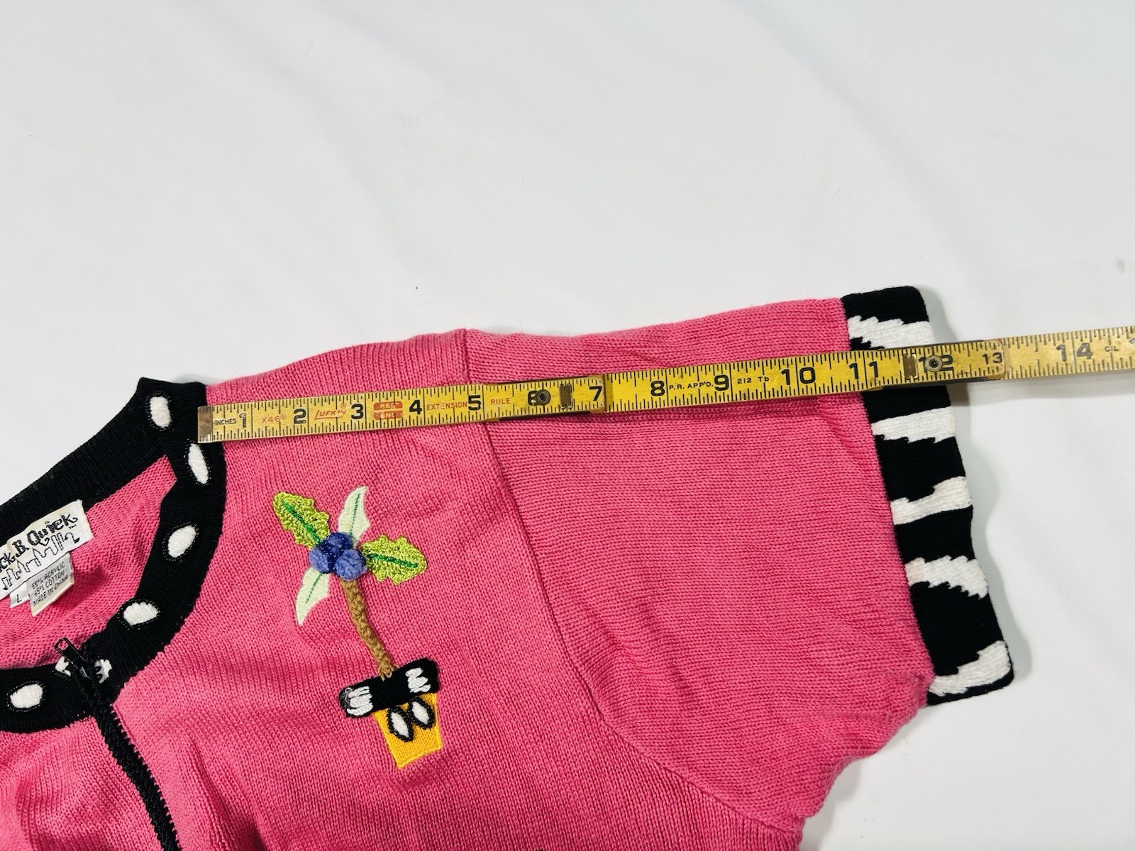 Vintage Embroided Knit Cardigan Sweater Jack B Quick Pink Plants Ugly Sweater