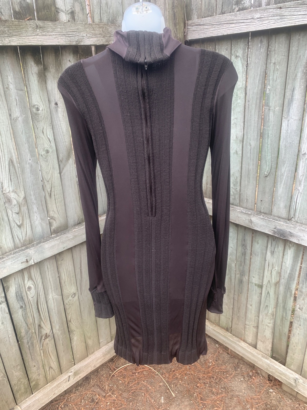Vtg Rudi Gernreich Mocha Rib Knit & Translucent Jersey Dress 1971, Size 10