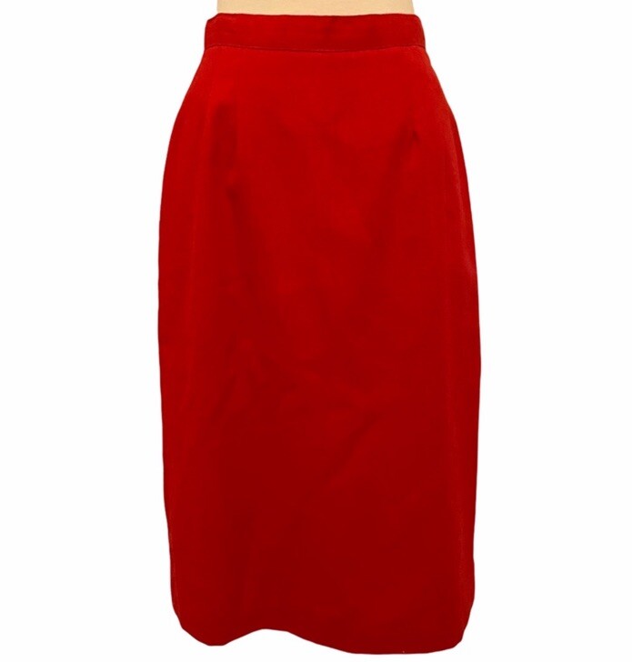 1980’s Vintage Bright Red Pencil Skirt, Above Knee Length, 26” Waist, Bombshell!