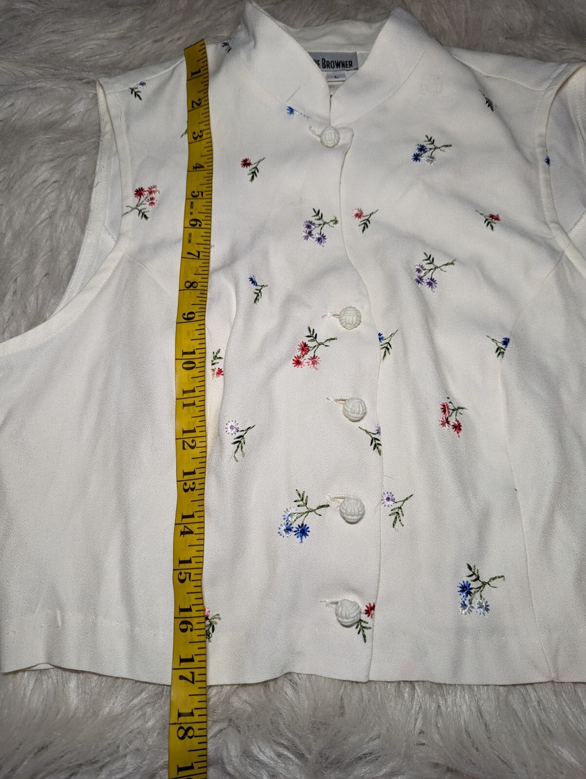 FRANCINE BROWNER Embroidered Red Pink Blue Purple FLORAL Vest Top Women’s LARGE