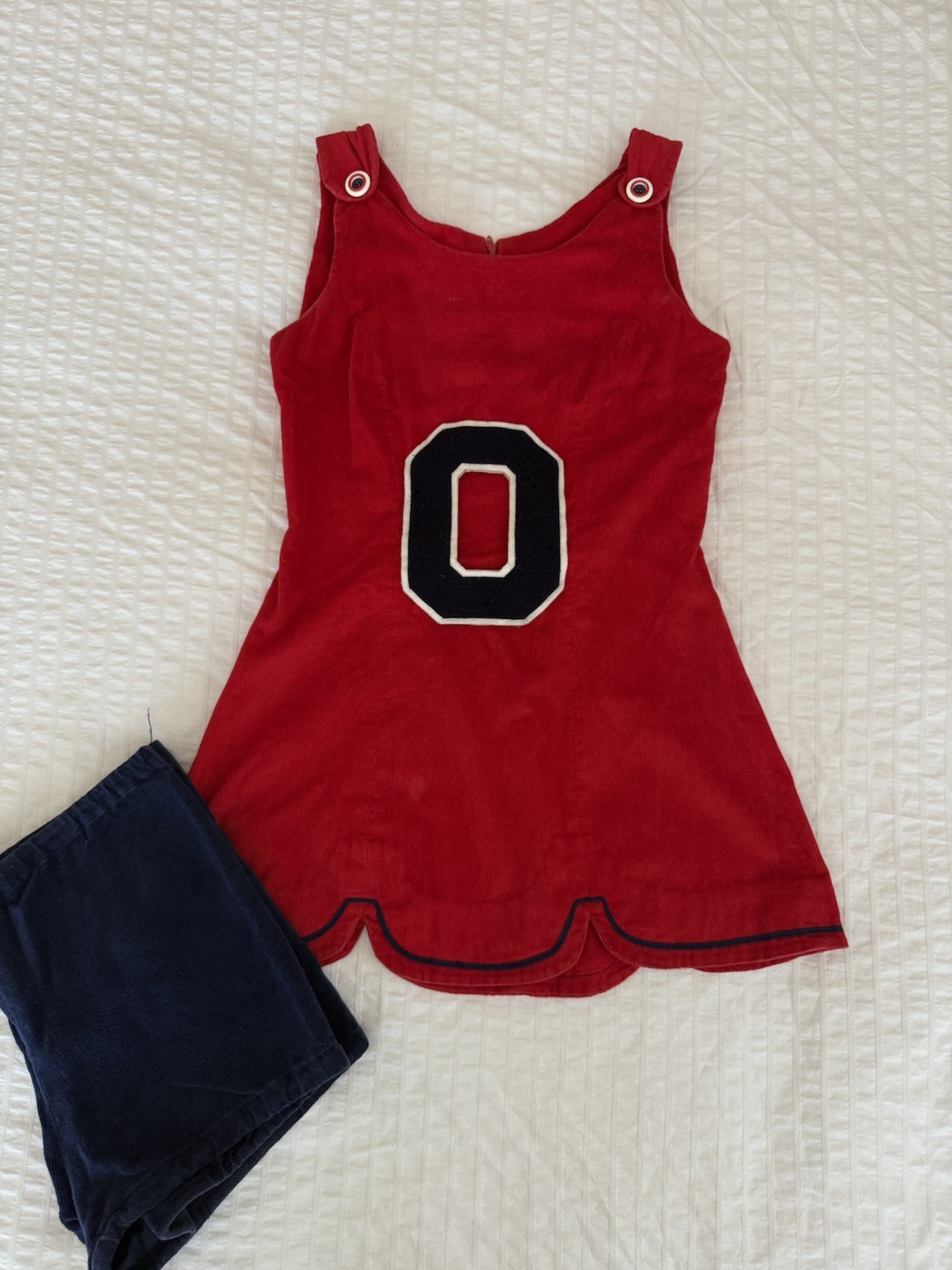 Woman’s Vintage Red And Navy Blue Corduroy Cheerleading Outfit Set