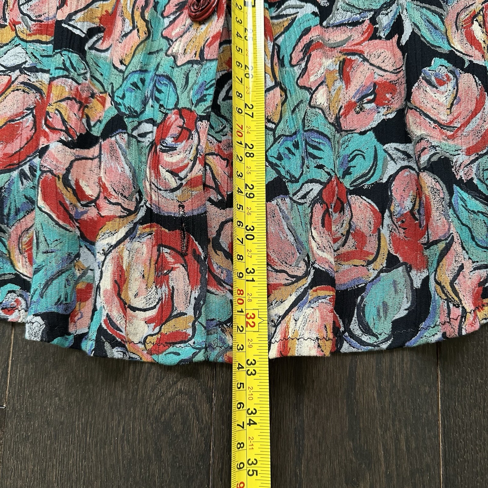 Carole Little Vintage 90s Rose Button Front Midi Skirt Abstract Rose Floral 6