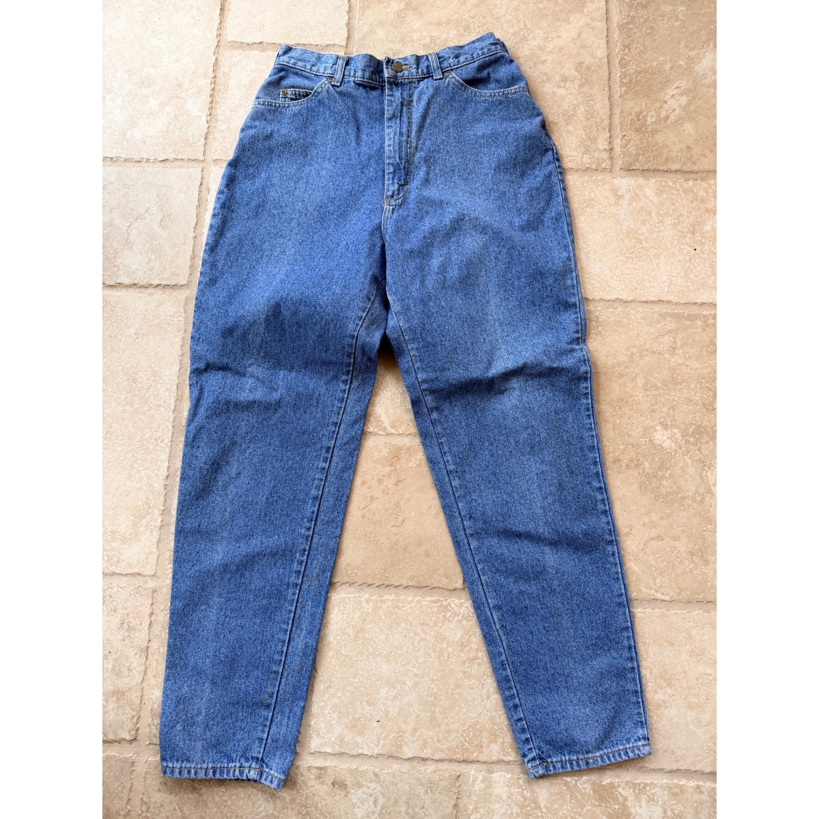 LL Bean Vintage High Waisted Mom Jeans Medium Wash Tapered Leg Made in USA 12 30