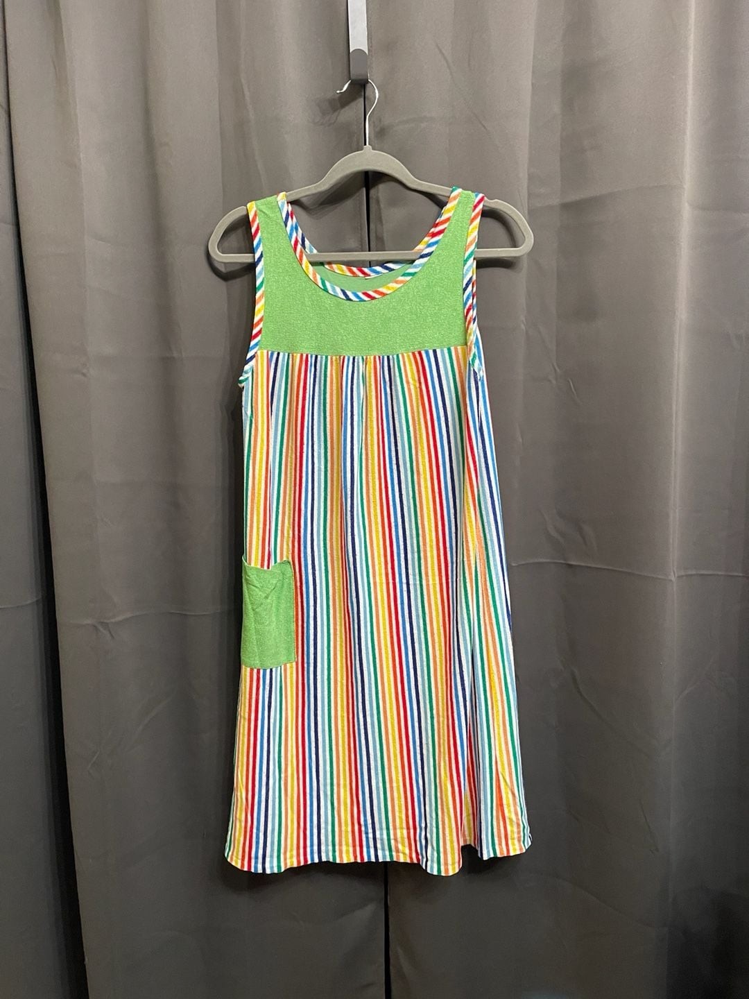 Vintage 1970s Rainbow Striped Terry Cloth Cover-up Dress House Dress