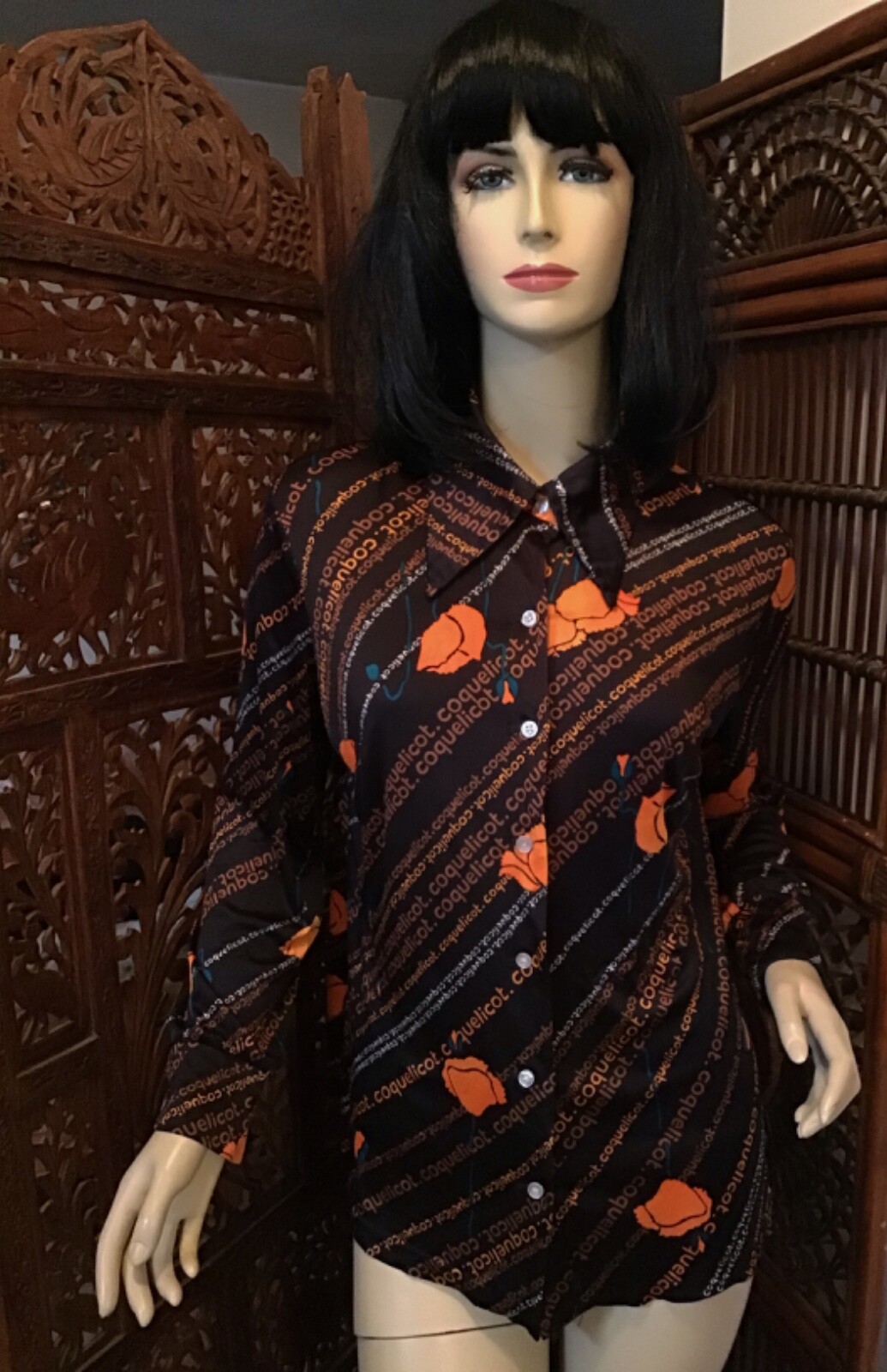 Vintage 1970s Coquelicot Text Balenciaga-ish Wild Poppy Blouse