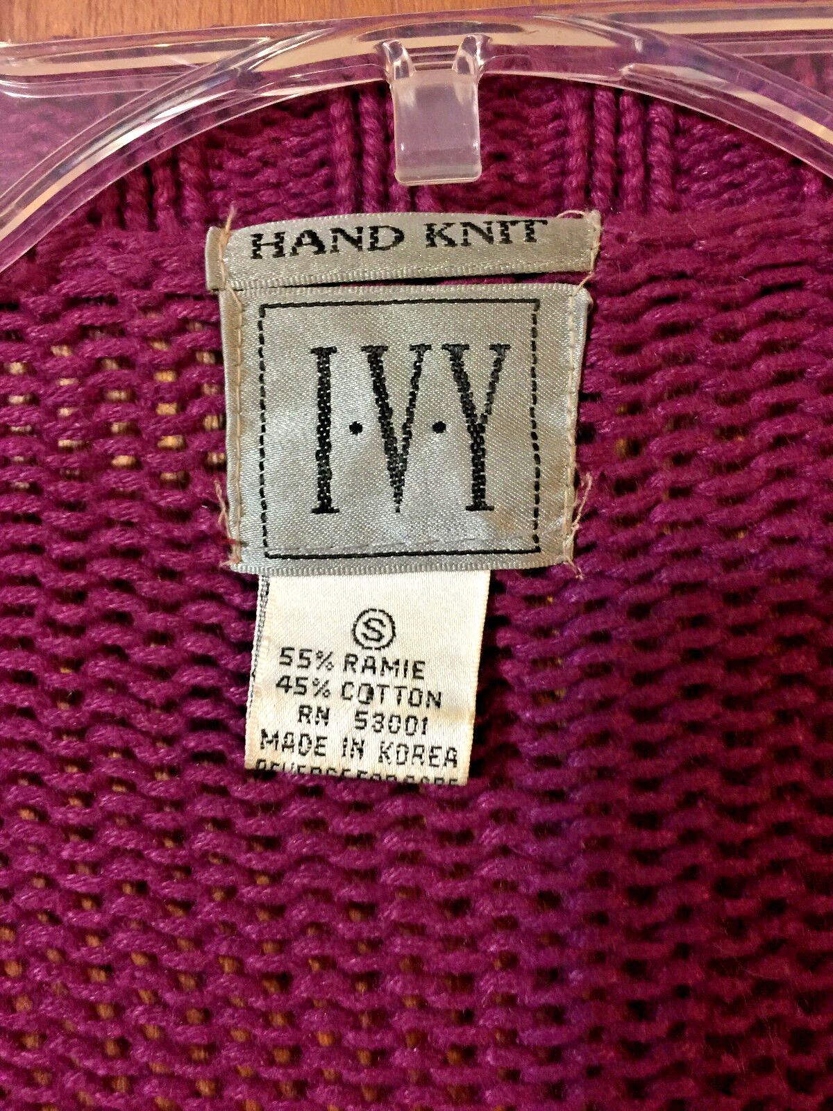 VINTAGE Women’s IVY I.V.Y. Hand Knit 5 Button Sweater Purple Green Blue SZ S EUC