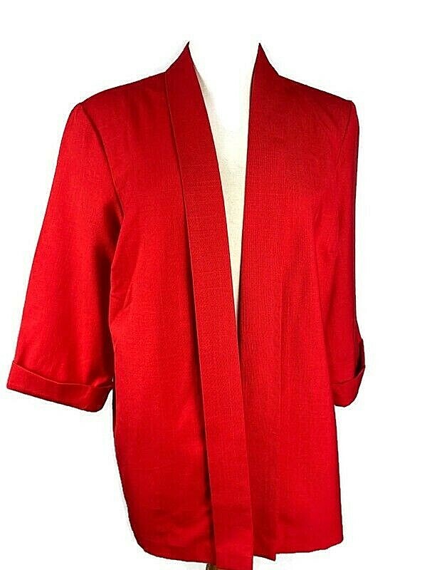 Vintage Kari’s Place Open Front Jacket Red size 18 women’s 3/4 sleeve with cuff