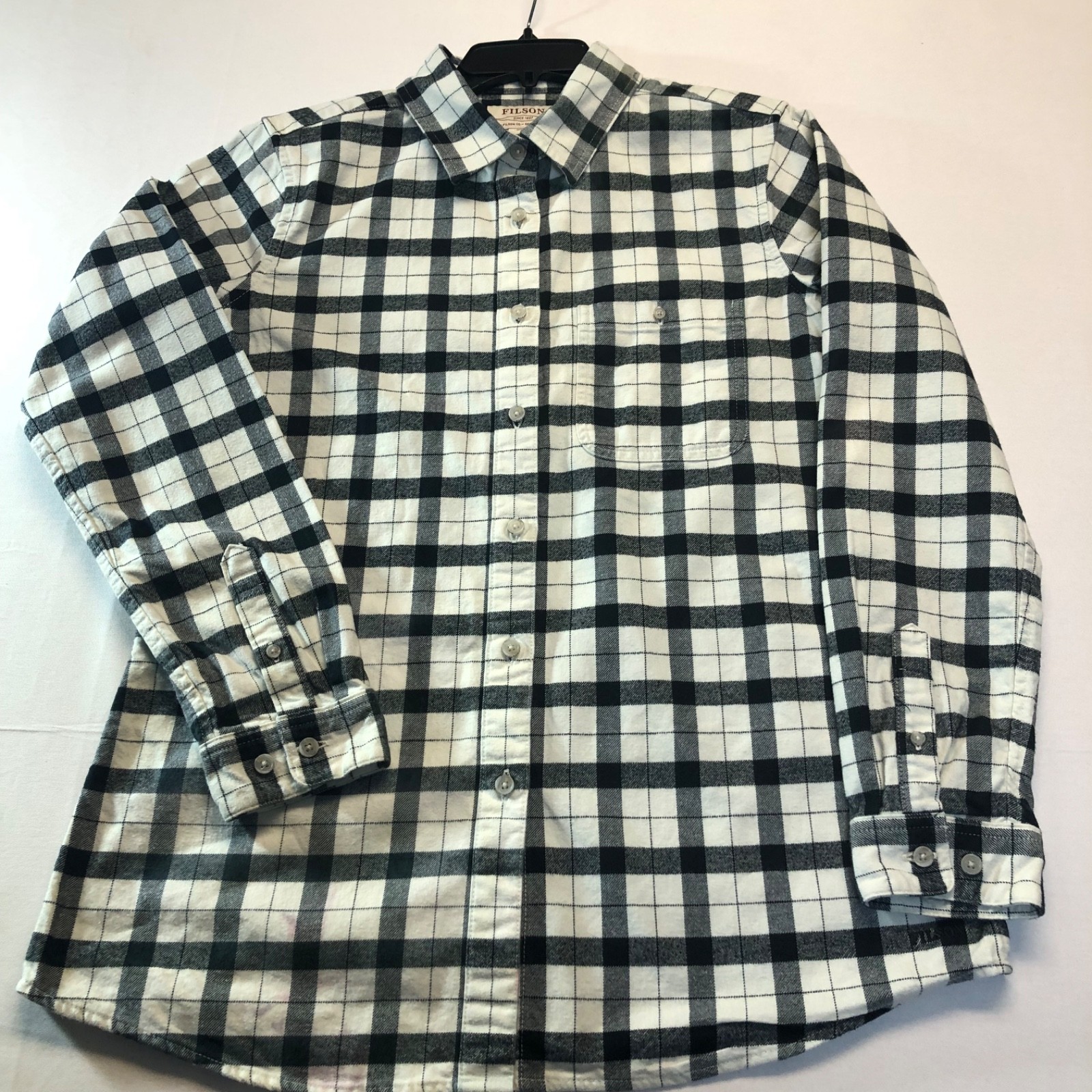 C.C. Filson Co. Flannel Work Shirt Women’s Large Black/White Plaid RN 39126