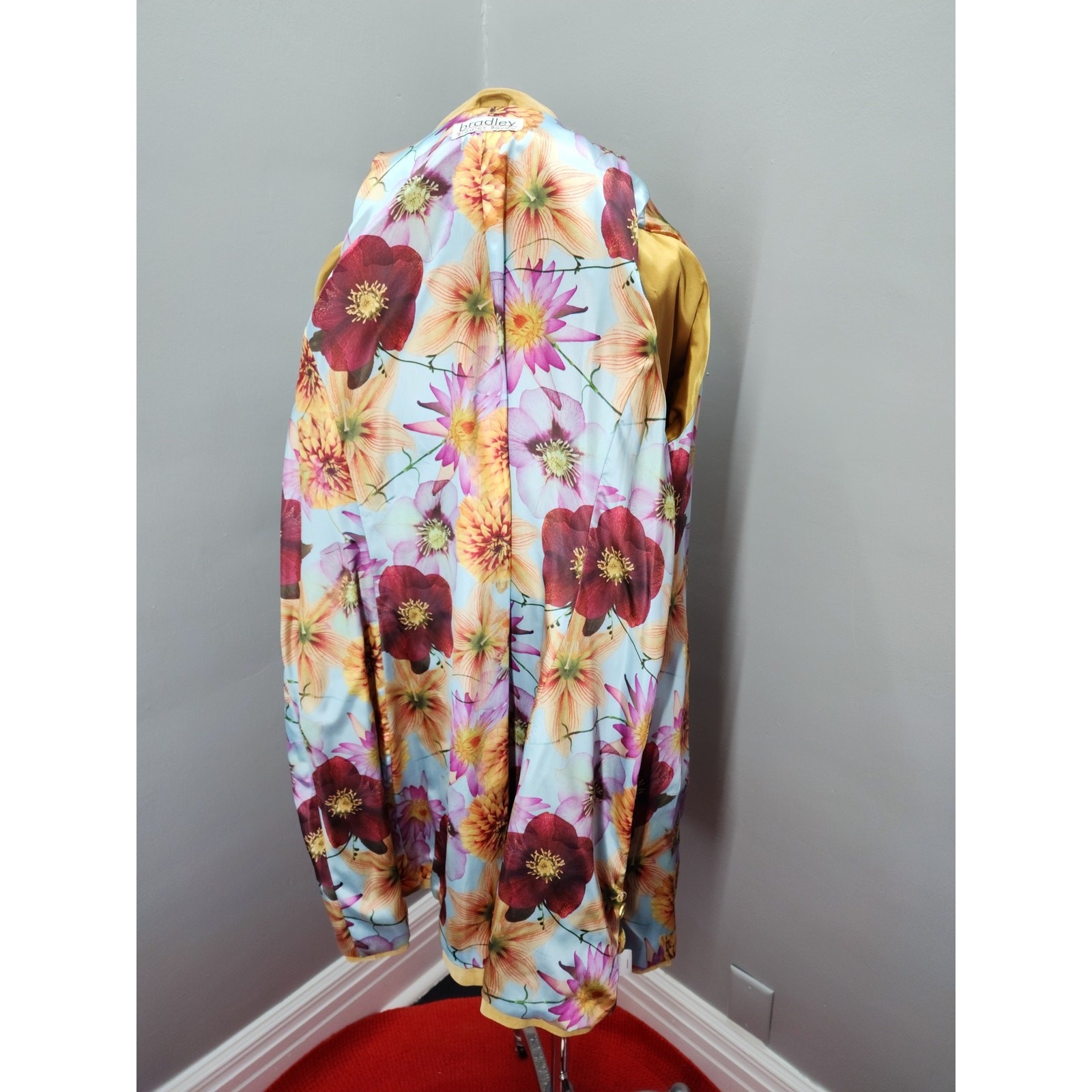 Y2K Vintage Bradley Bayou Butter Yellow Suede Trench Coat, Floral Lining – XL
