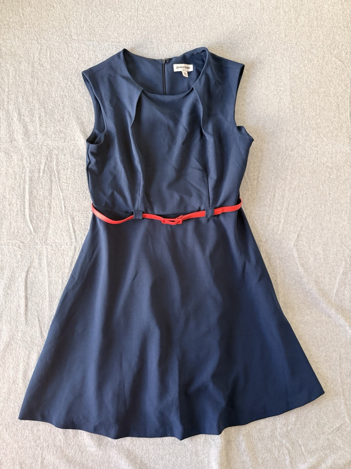 Shelby & Palmer Navy Retro Style Fit Flare Dress Sz 16 Red Belt 50s 60s Look