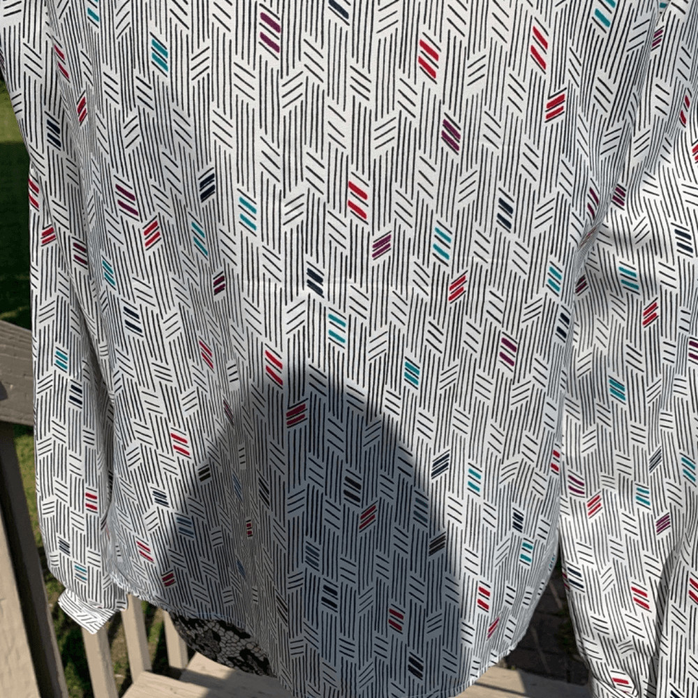 Vintage 1970s Cape Cod Match Mates Size 16 Blouse Black & White Design (C87)