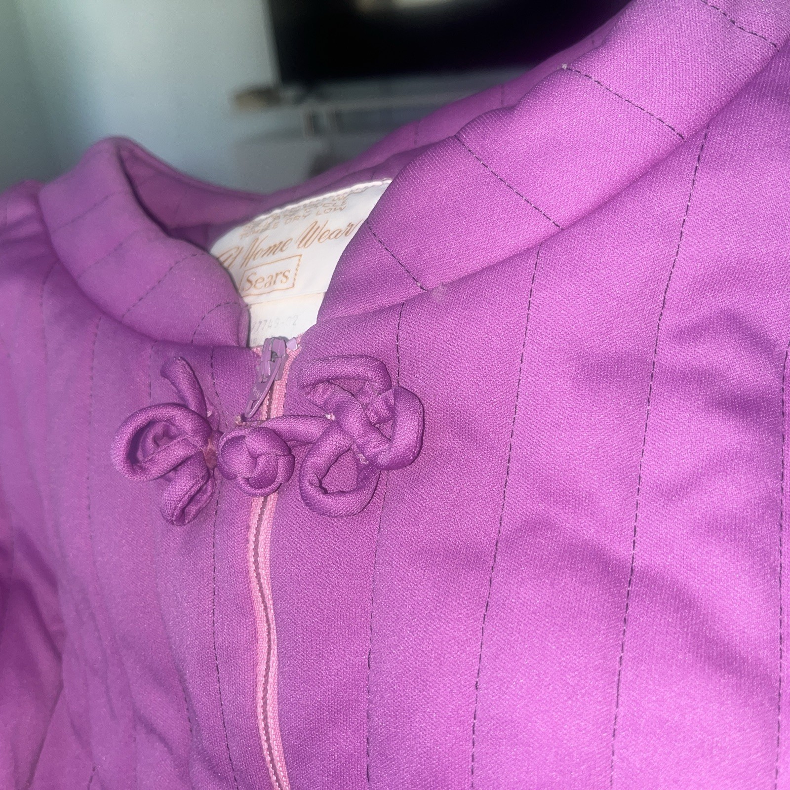 SEARS at HOME WEAR Quilted Purple 1/2 Zip Housecoat/Robe Sz 38/40 Pockets