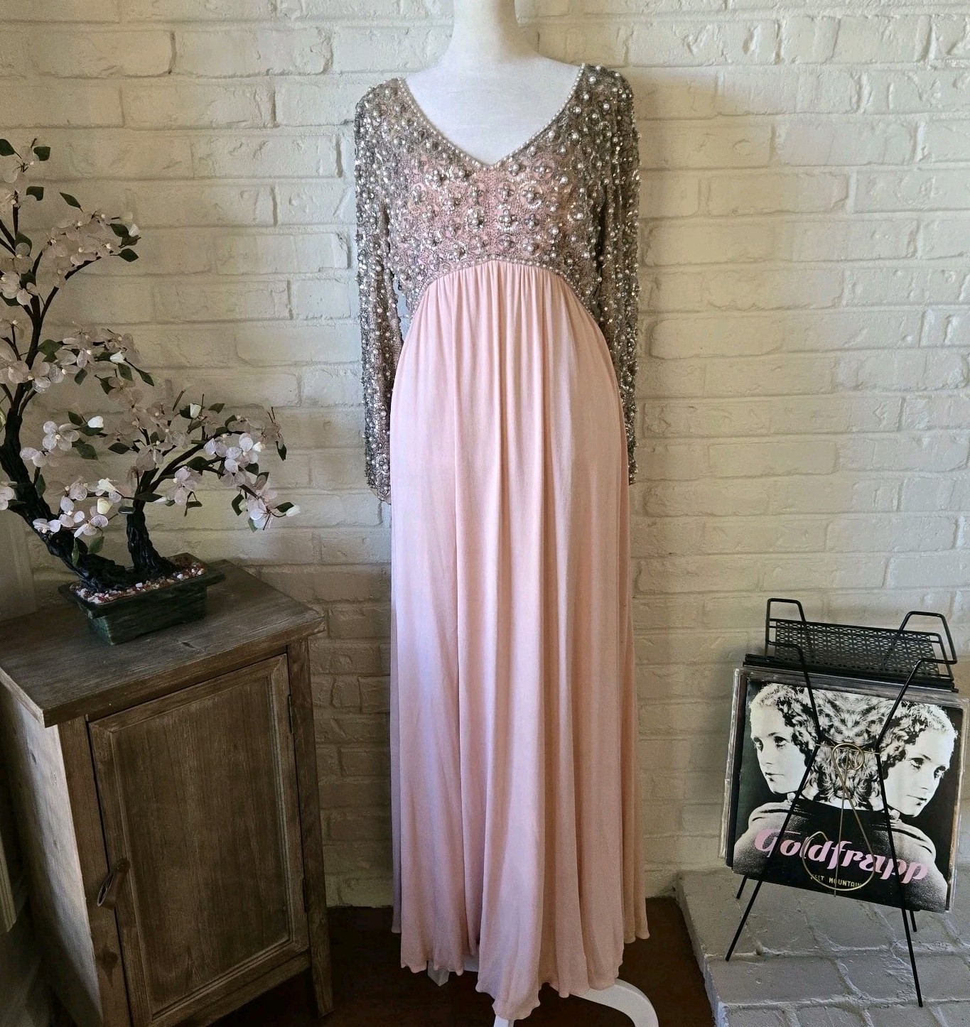 Vtg 60s Pink Embellished Victoria Royal Ltd. Gown, Maxi Dress, Party, 4/S