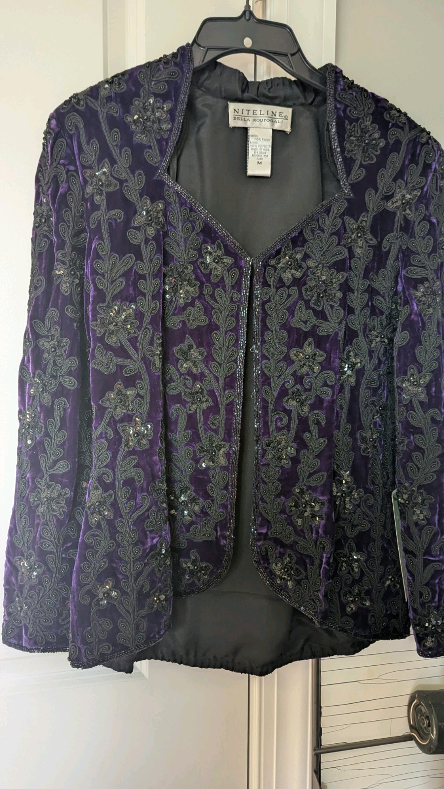 Vintage Niteline Della Roufogali Purple and Black Beaded Jacket Medium NWT