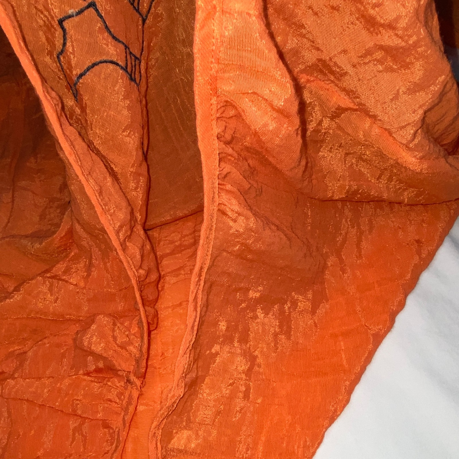Vtg Artsy Blouse Large Orange Top Whimsical Bird Crystals Gauzy Rayon Korean m