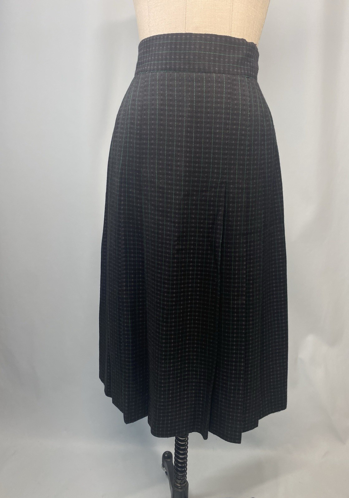 Vintage Skirt SIZE LARGE 14 black green COUNTERPARTS 70s 80s Shiz pleated long