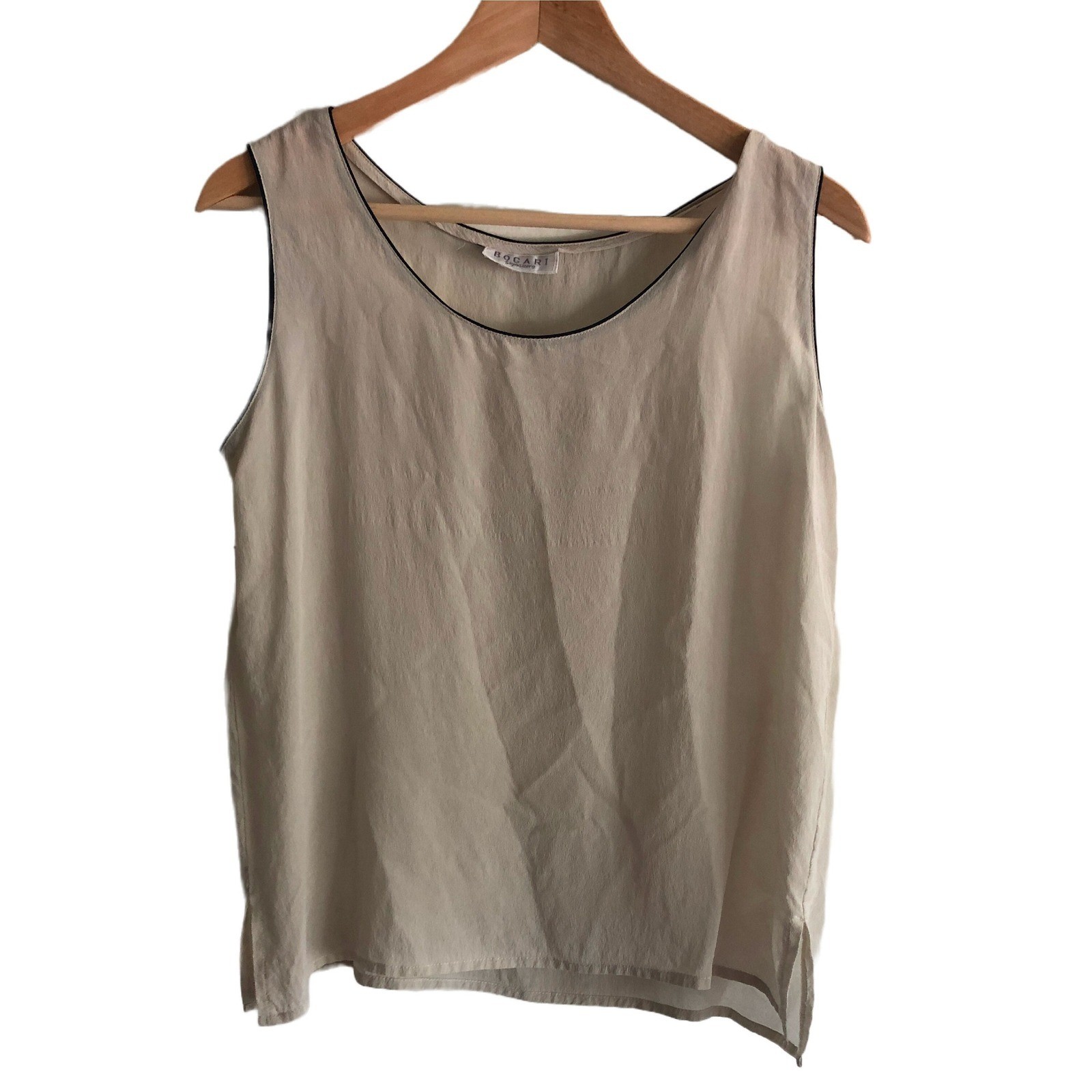 Vintage Semisheer Creme Silk Bogari Signature Loose Tank Top / White Blouse