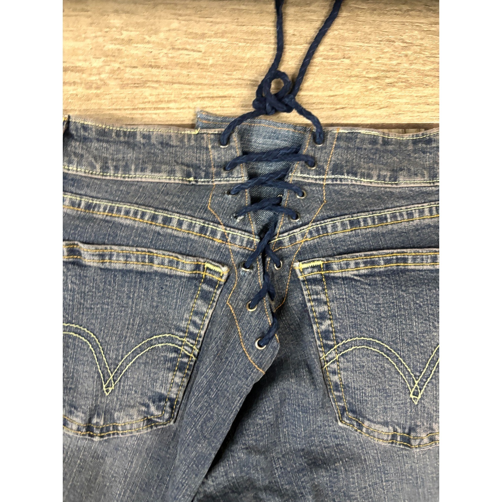 Statement Western Beaded Lace Up Flare Jeans Y2K OOAK Festival Denim