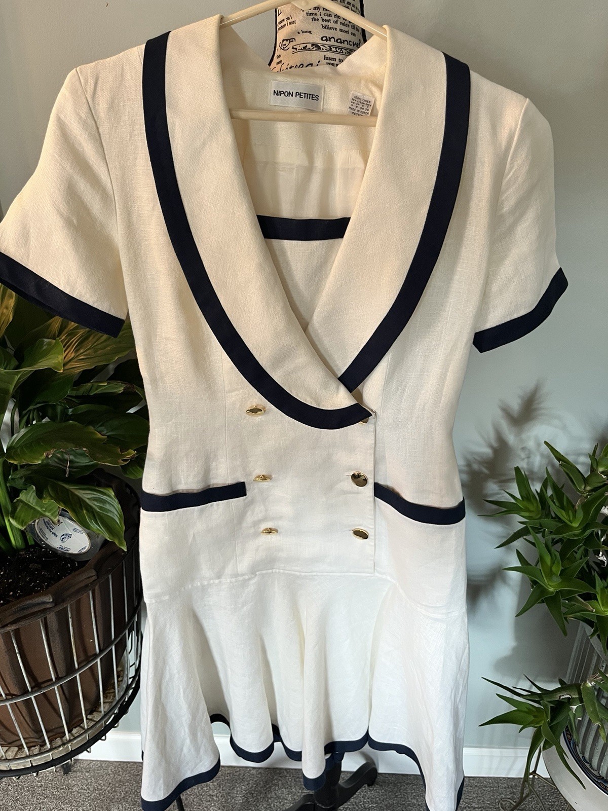 Vintage Nipon Boutique Slub White Sailor Dress Nautical Size 4