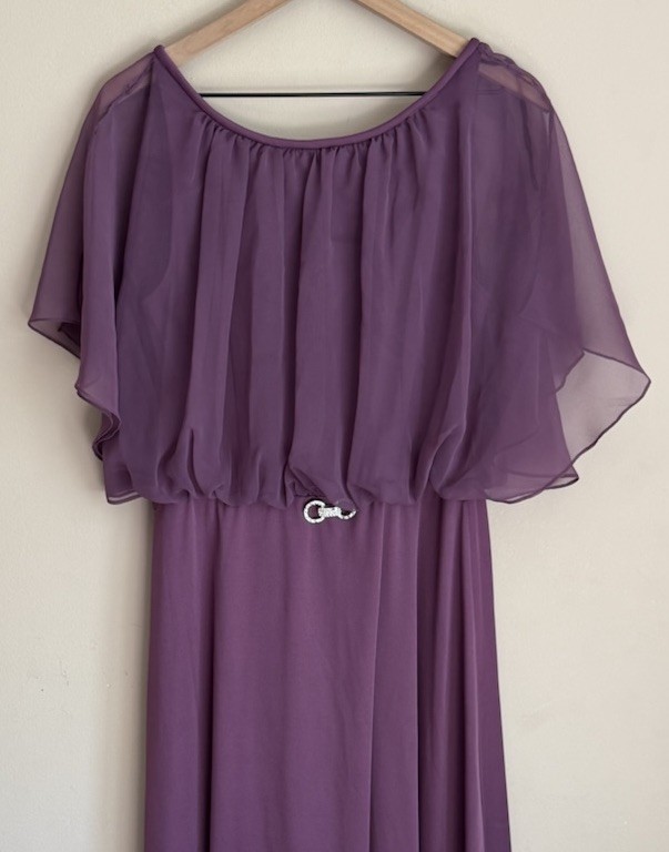 Dress Vintage Maxi 60s 70s Poly Knit Sheer Womens Size Medium Boho Jewel Flounce