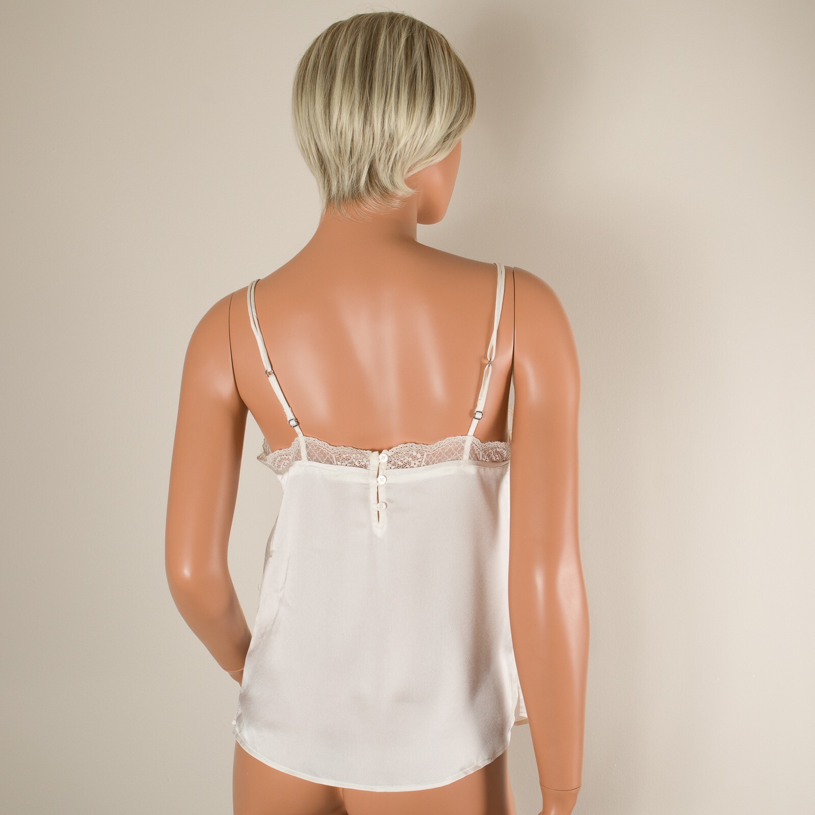 💖ABERCROMBIE FITCH Ivory Cami Tank Top Silky Spaghetti Strap Button Lace Trim S